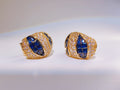 Gold-Tone Navy Blue and Clear CZ Huggie Earrings
