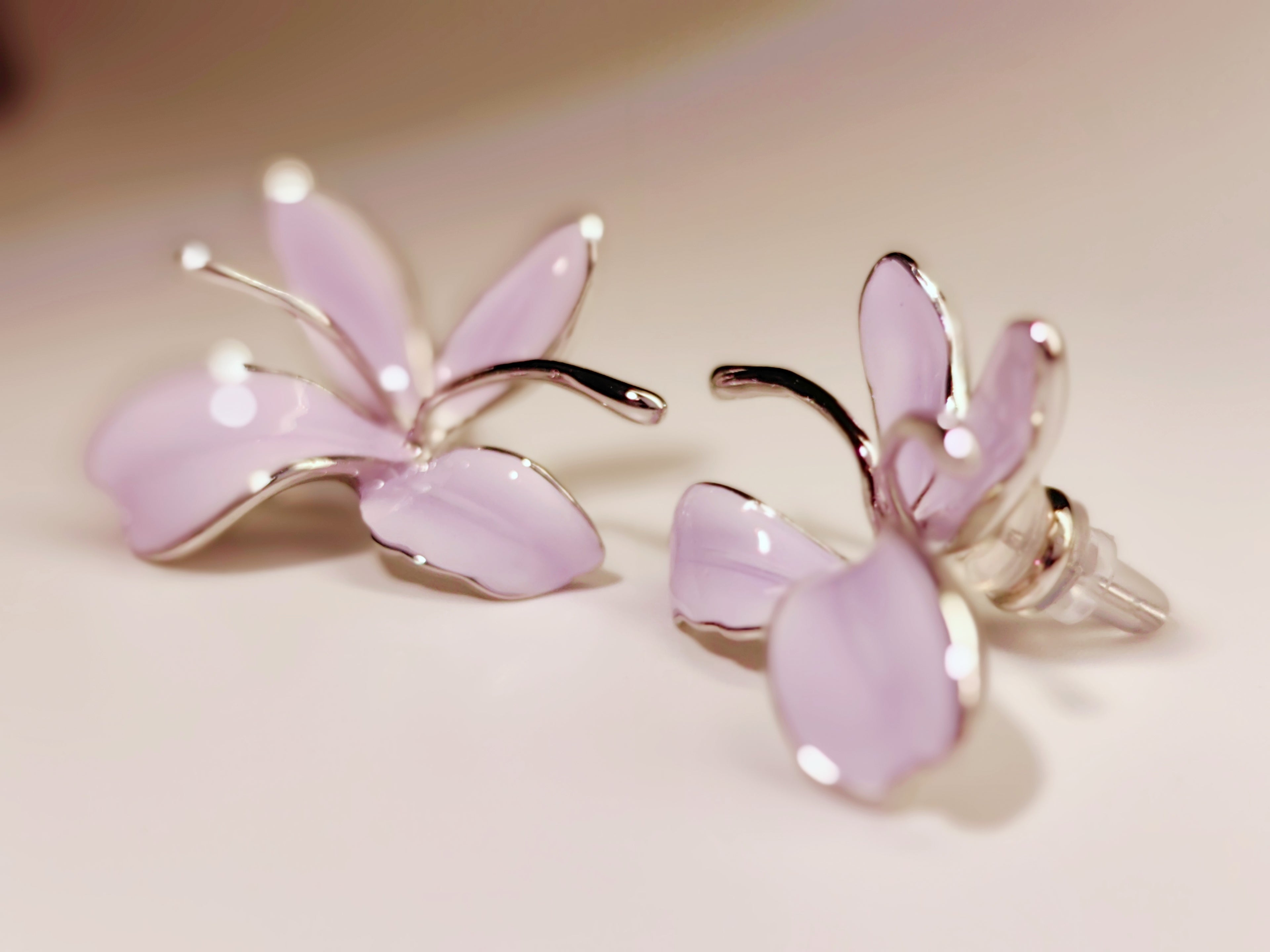 Silver-Plated Purple Magnolia Stud Earrings