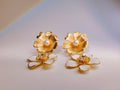 Brushed Gold Flower Stud Earrings with Pearl Center