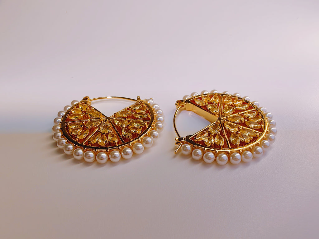 Gold-Plated Citrus Slice Statement Hoop Earrings