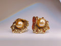 Antique Style Champagne Pearl & Red Crystal Studs
