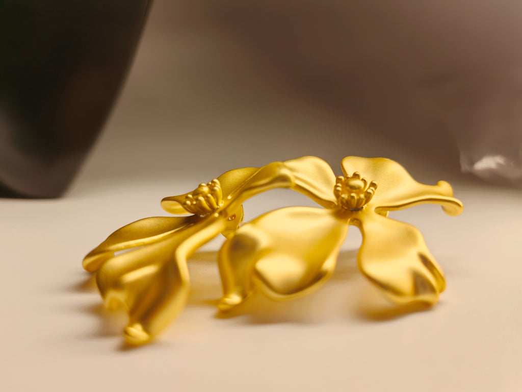 Matte Gold Orchid Flower Stud Earrings