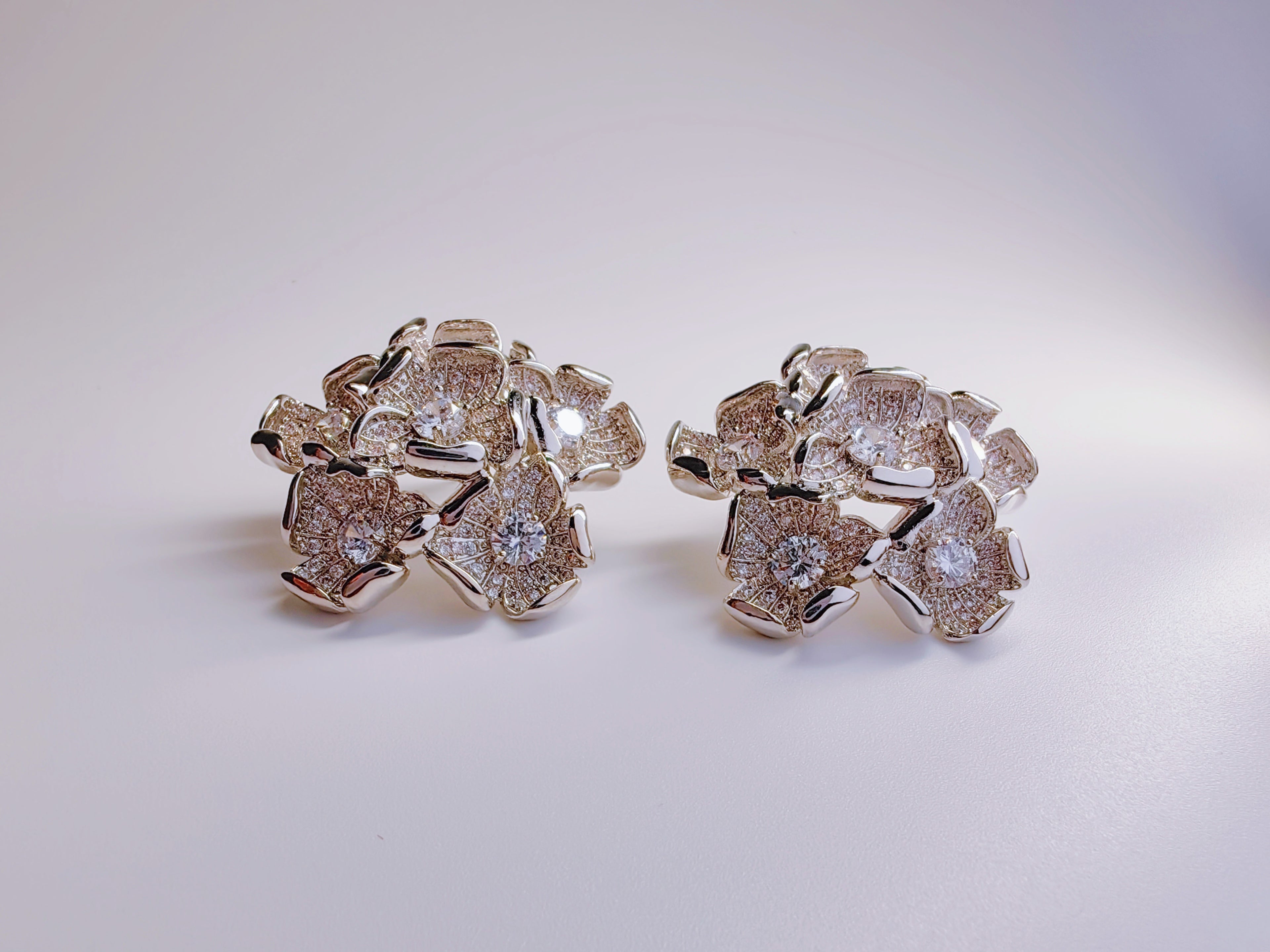 Silver-Tone CZ Flower Cluster Stud Earrings