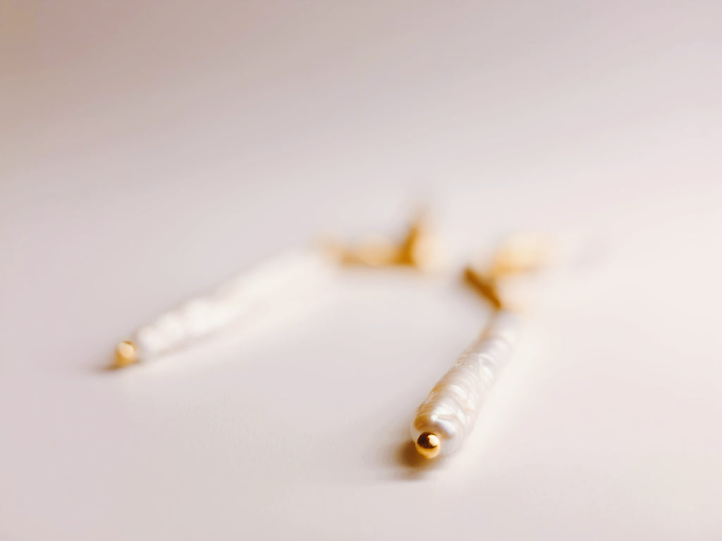 Gold-Plated Baroque Stick Pearl Drop Earrings