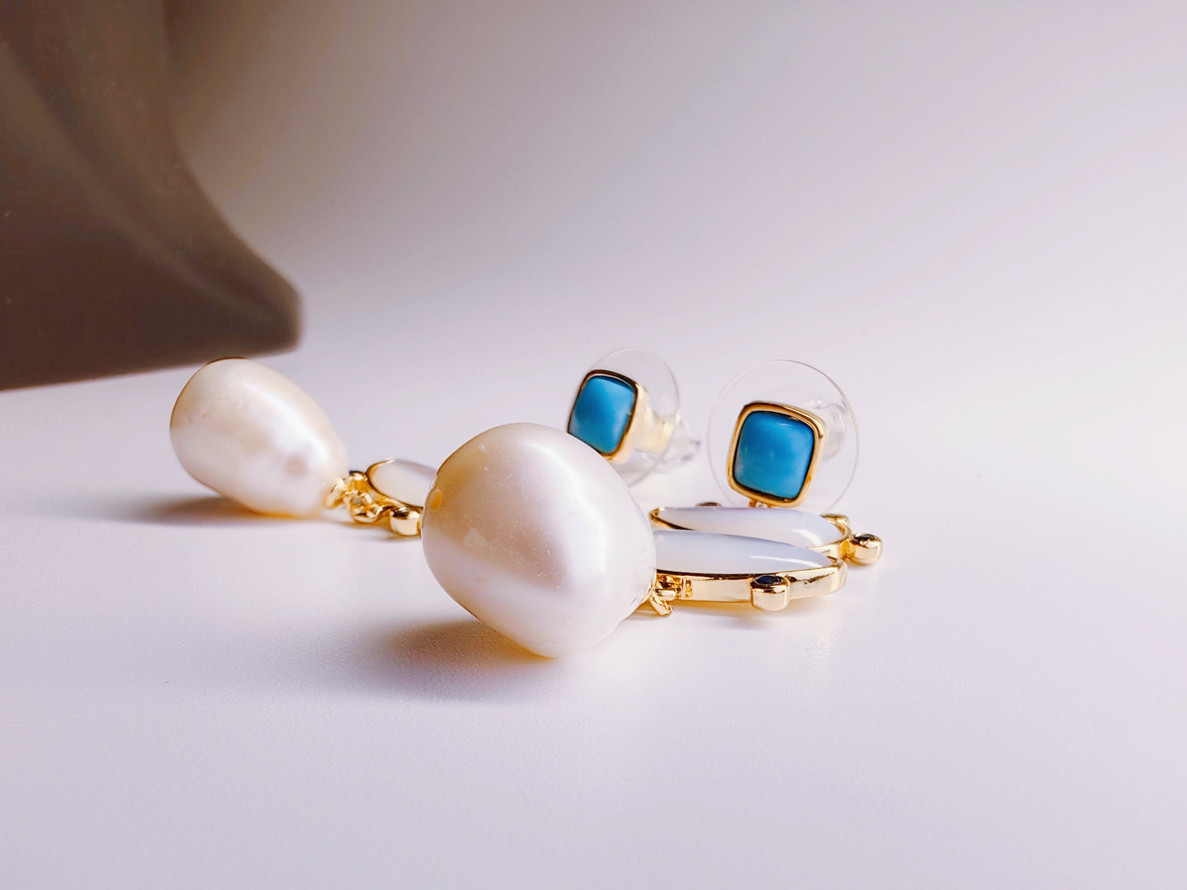 Gold-Plated Turquoise & Baroque Pearl Drop Earrings