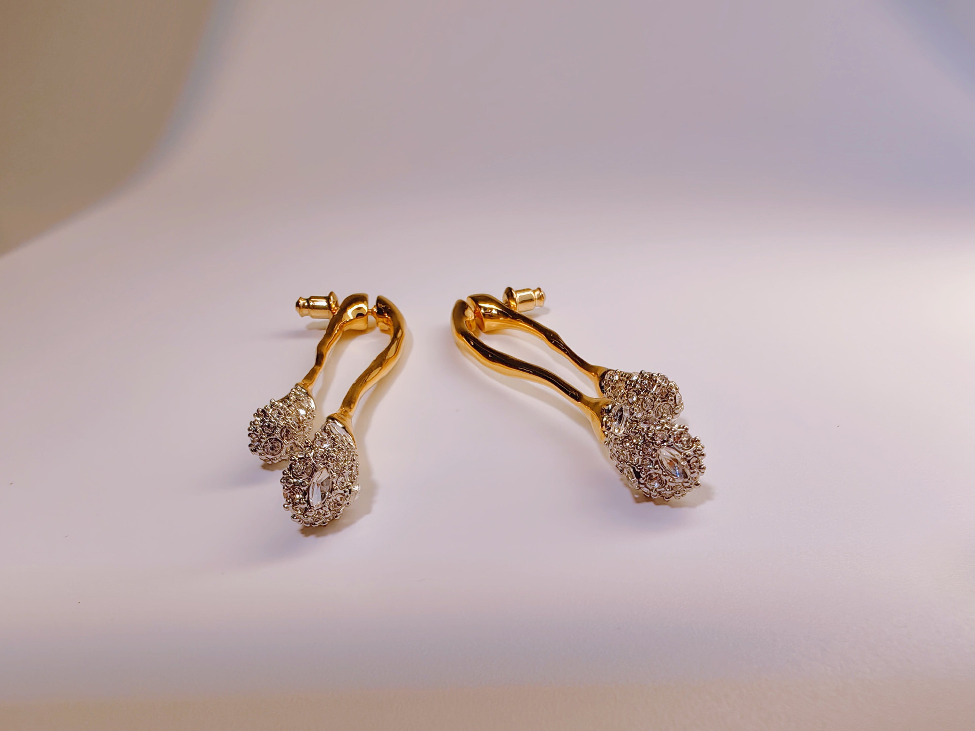 Modern Sculptural Crystal Ball Drop Earrings