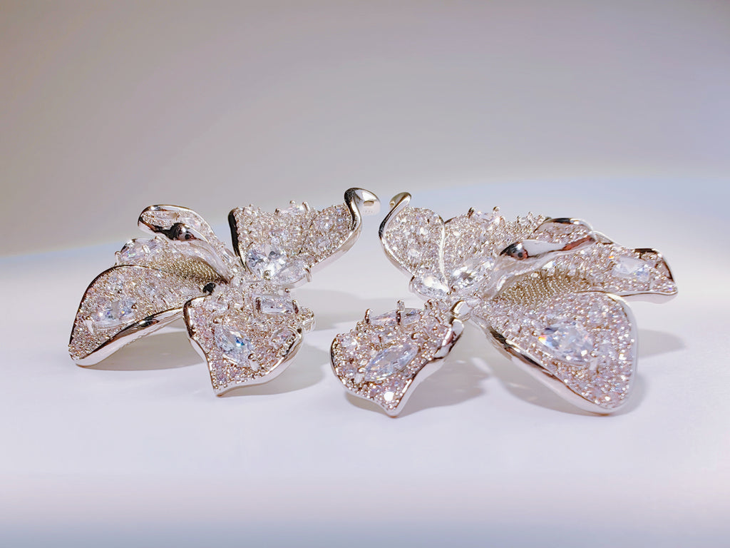 Pavé Crystal Orchid Statement Earrings