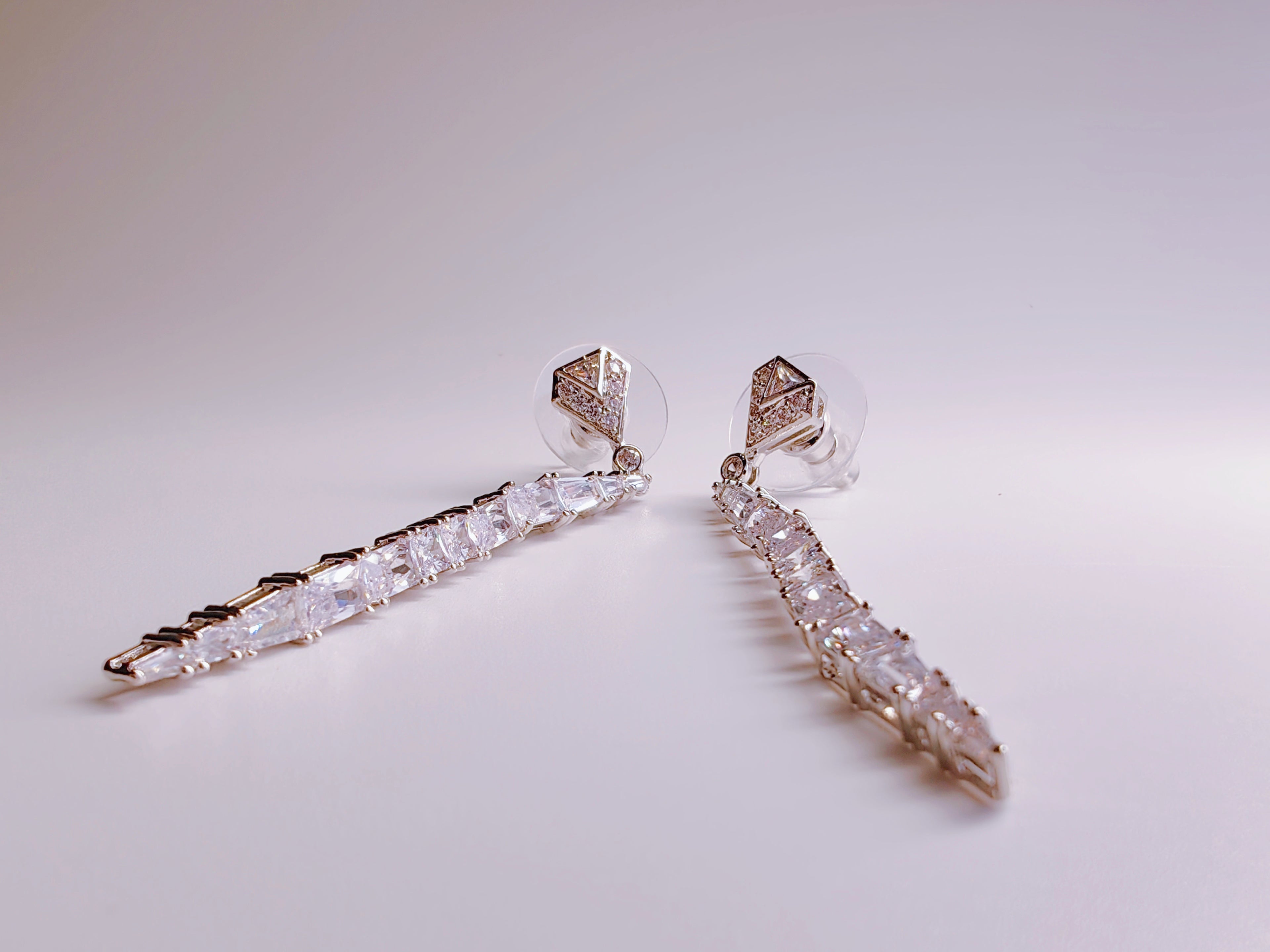 Clear Cubic Zirconia Long Bar Drop Earrings