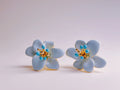 Gold-Plated Light Blue Enamel Flower Stud Earrings