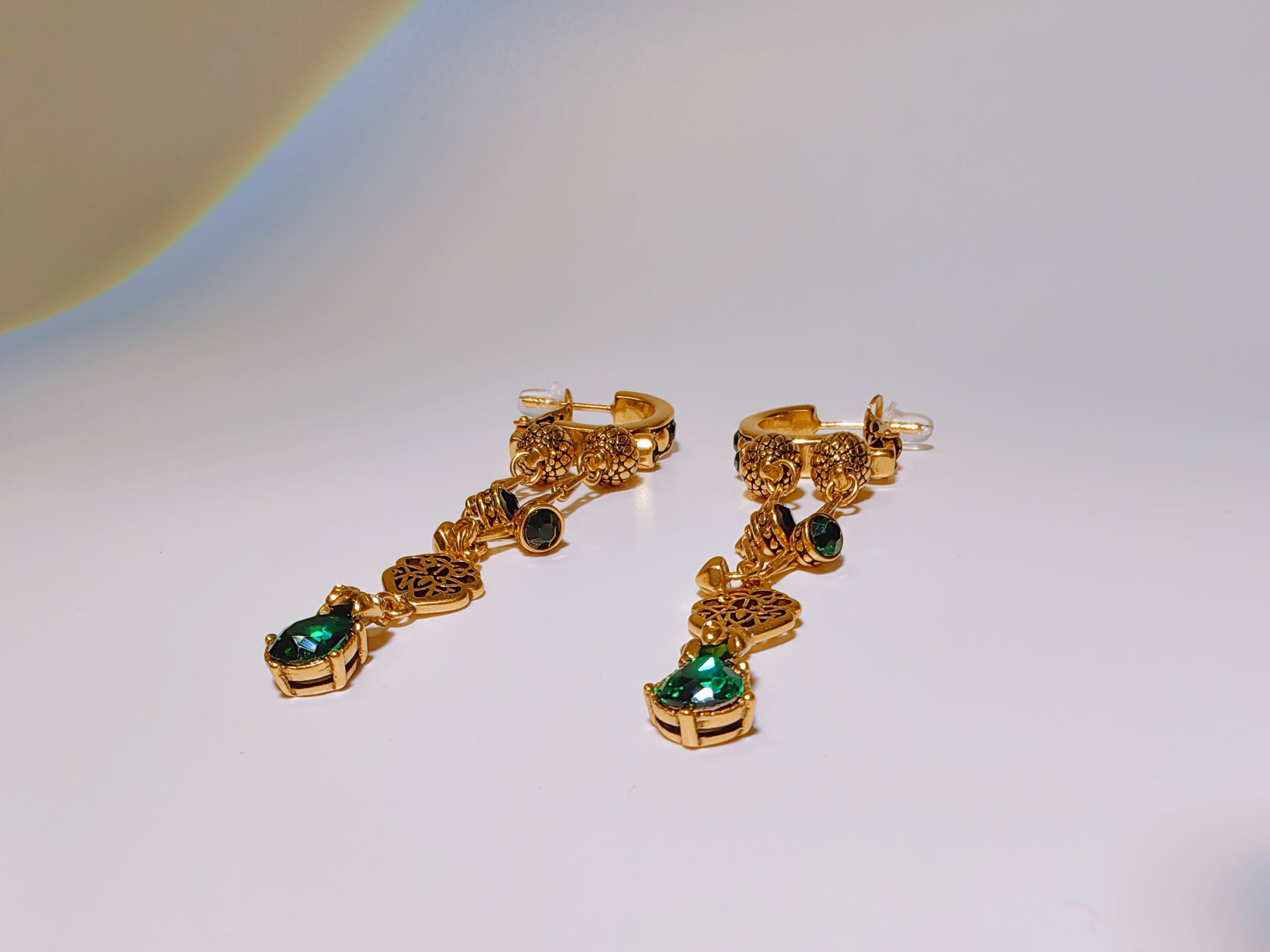 Gold-Plated Green CZ Drop Earrings