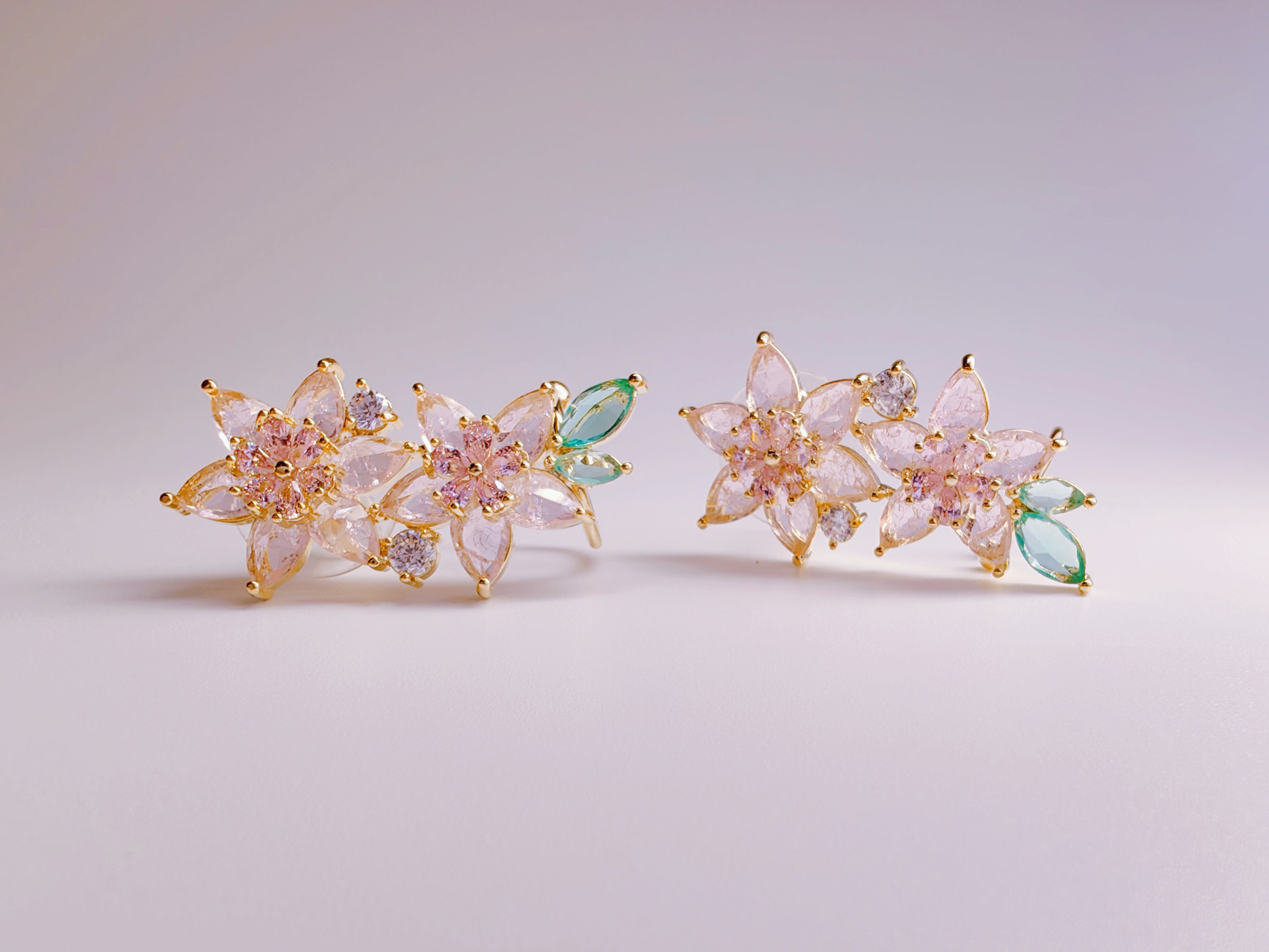 Pink Twin Flower CZ Stud Earrings