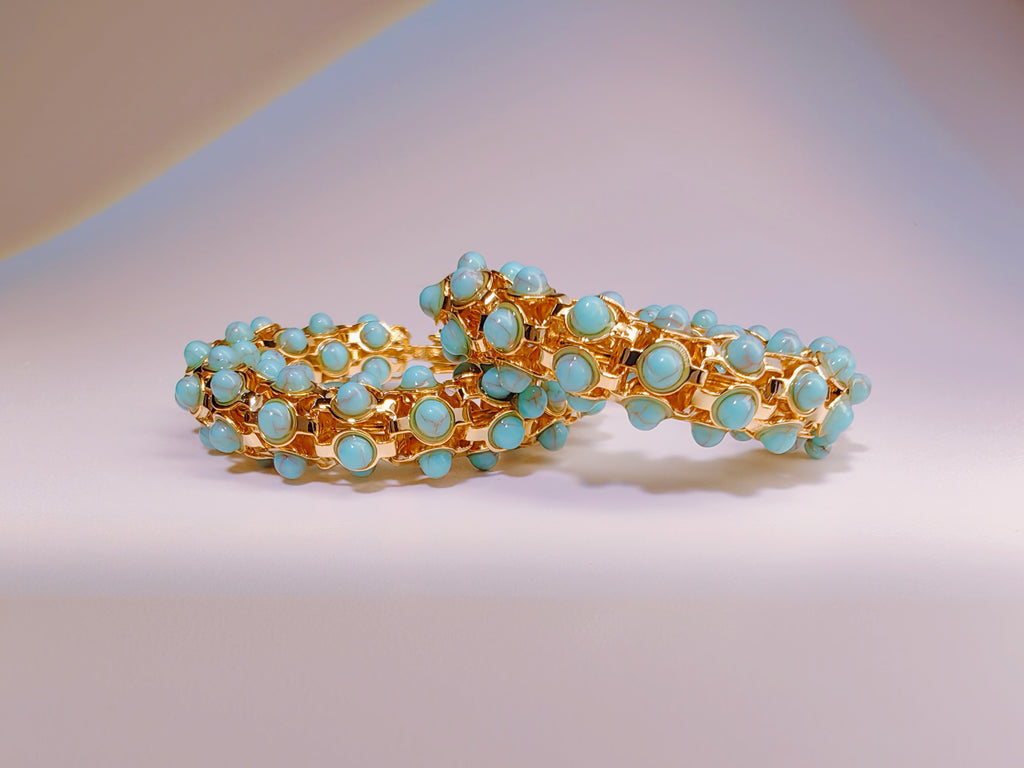 Boho Light Blue Stone Gold Hoop Earrings