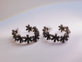 Gunmetal-Tone Black Crystal Flower Hoop Earrings