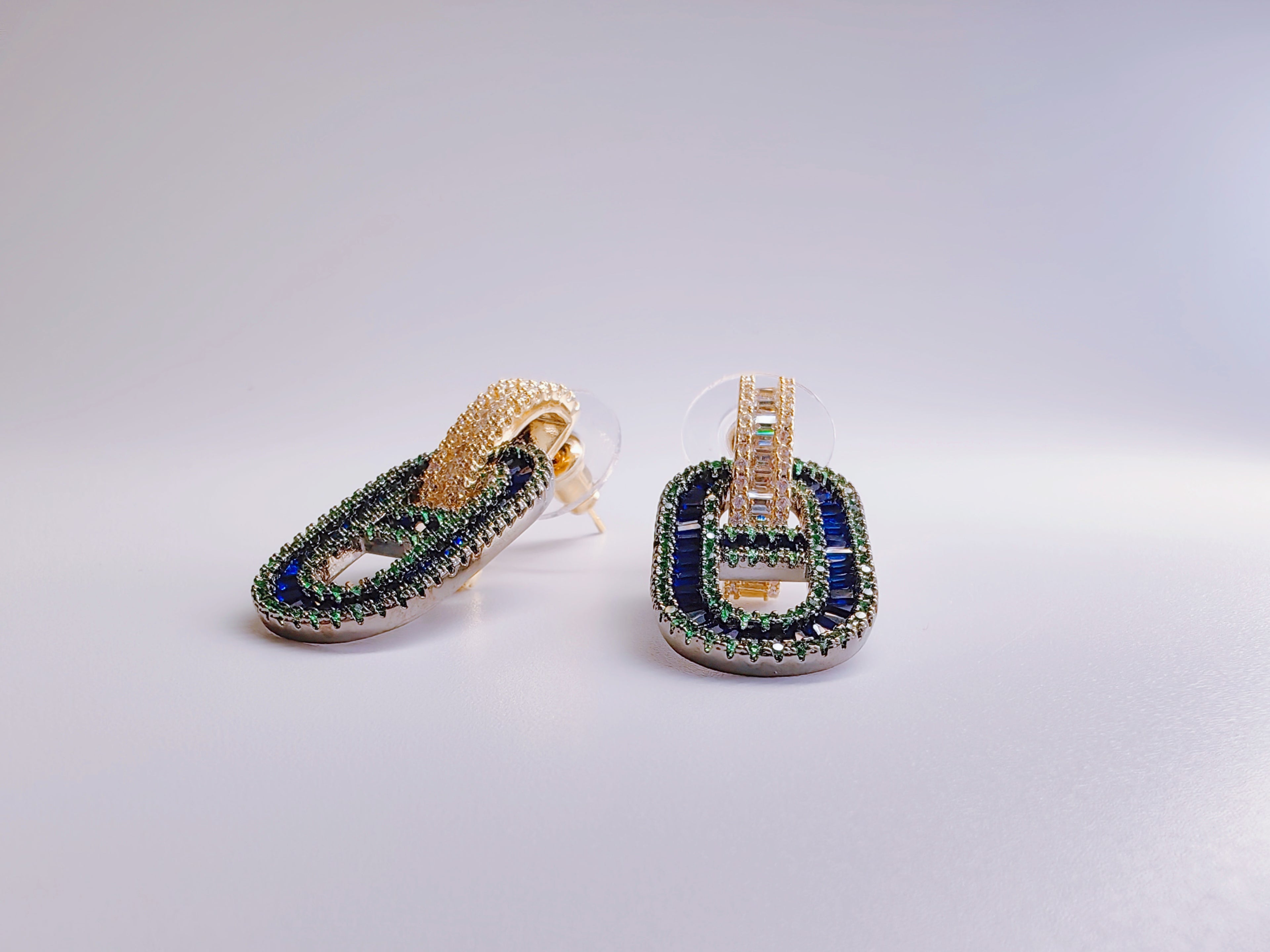 Full Pavé Teal Cubic Zirconia Oval Stud Earrings