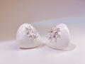 White Enamel Heart Stud Earrings with CZ Flower