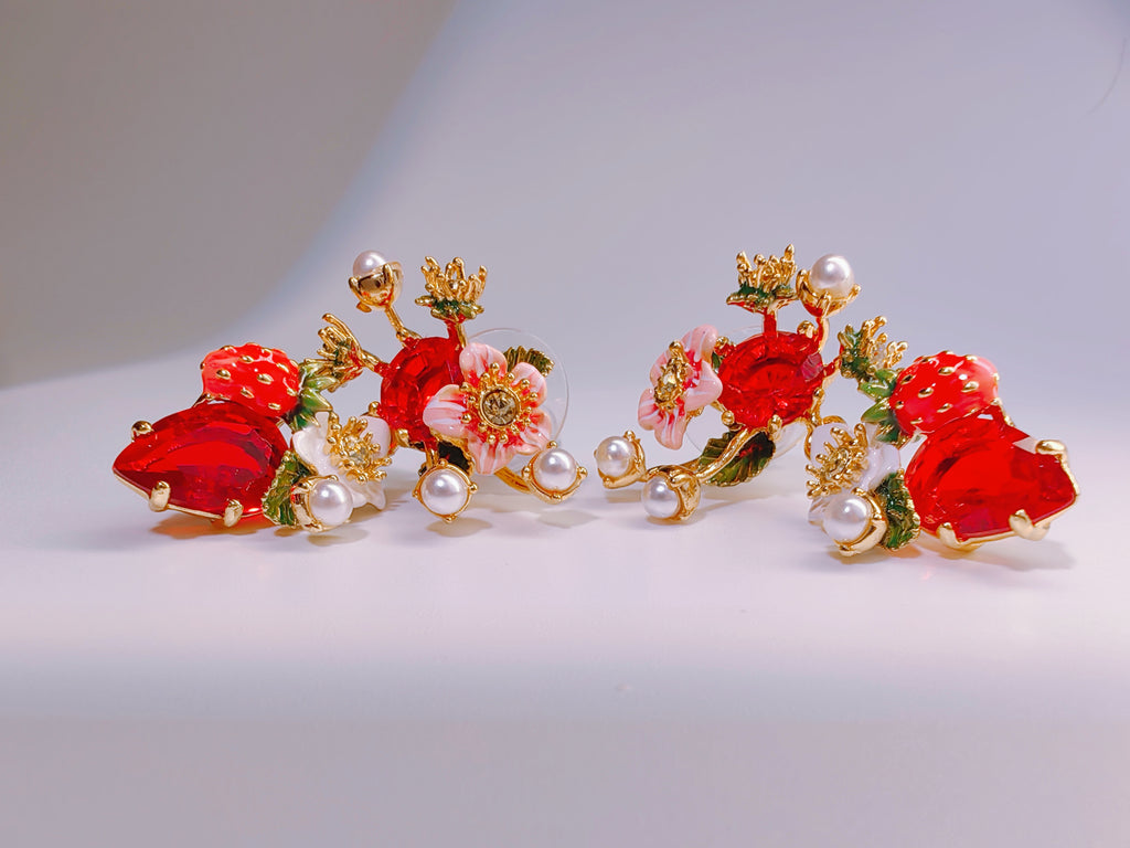 Strawberry Bloom Garden Statement Earrings