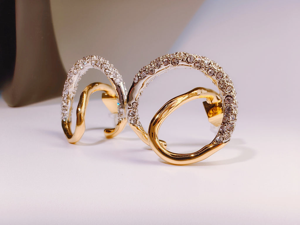 Two-Tone Gold & Silver Plated Crystal Crossover Hoops
