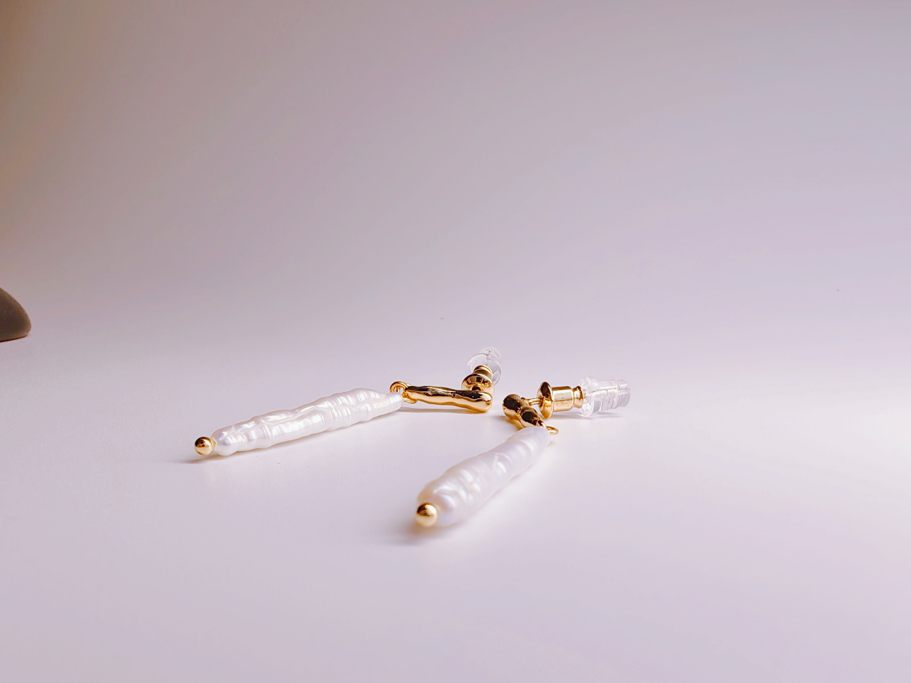 Gold-Plated Baroque Stick Pearl Drop Earrings