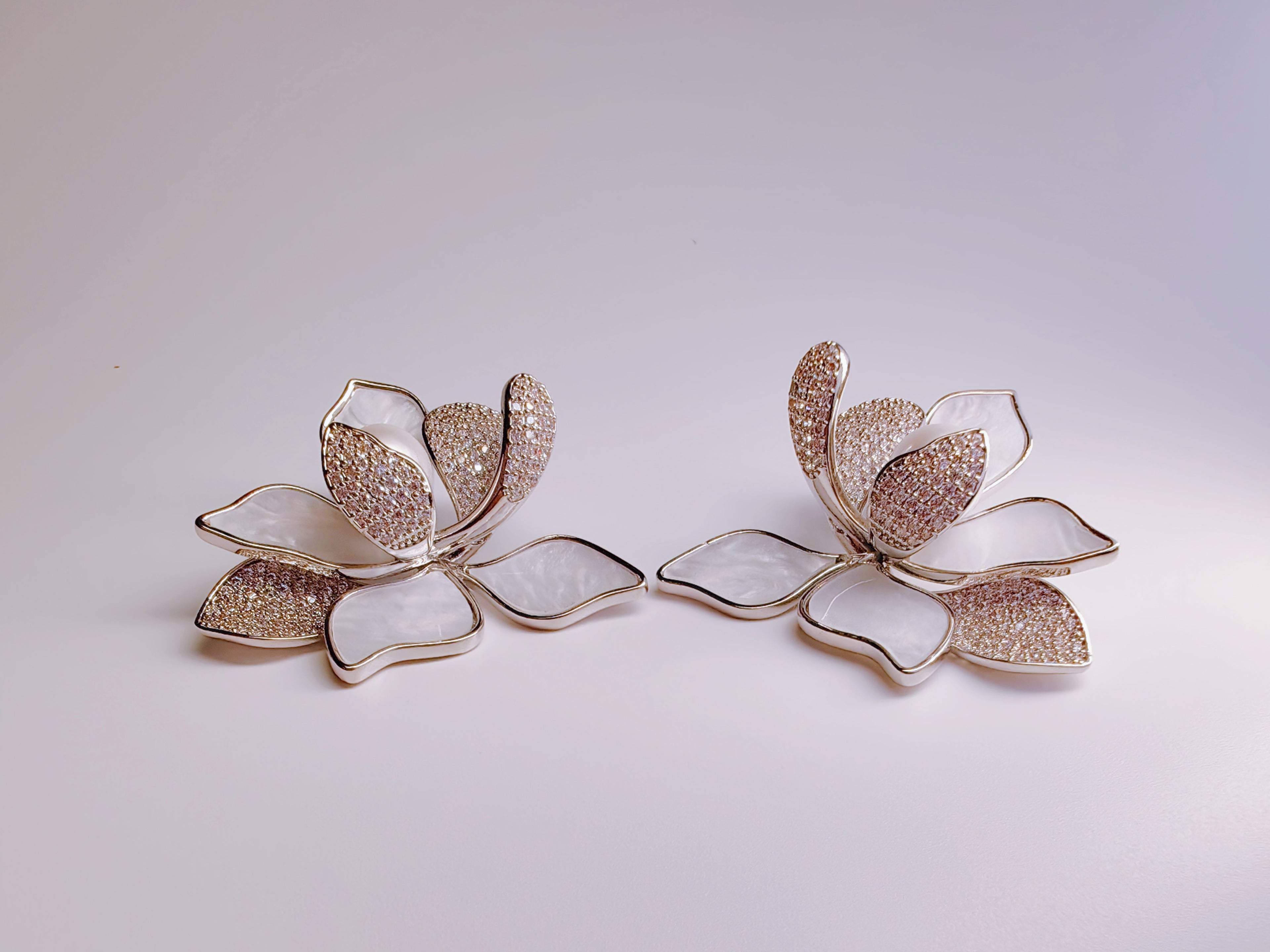 Silver-Plated Cubic Zirconia & Pearl Magnolia Stud Earrings