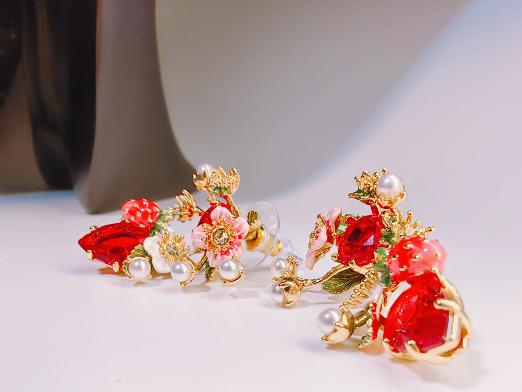 Strawberry Bloom Garden Statement Earrings