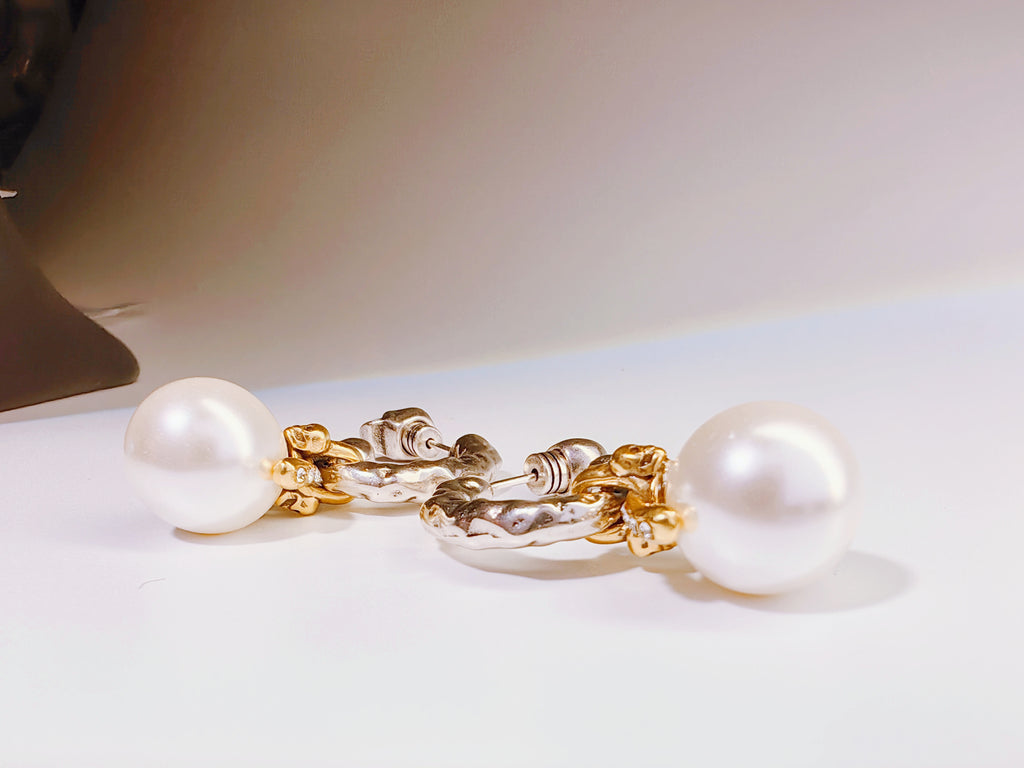 Gold & Silver Tone Skull & Pearl Drop Earrings