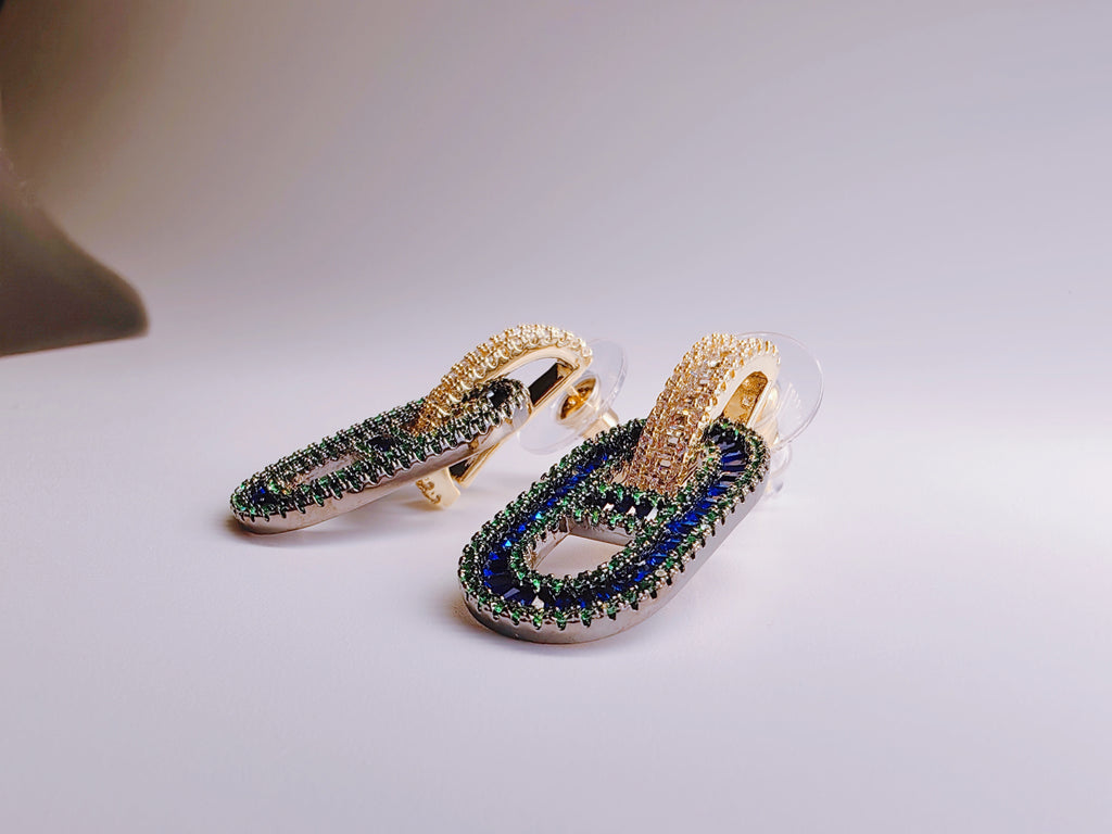Full Pavé Teal Cubic Zirconia Oval Stud Earrings