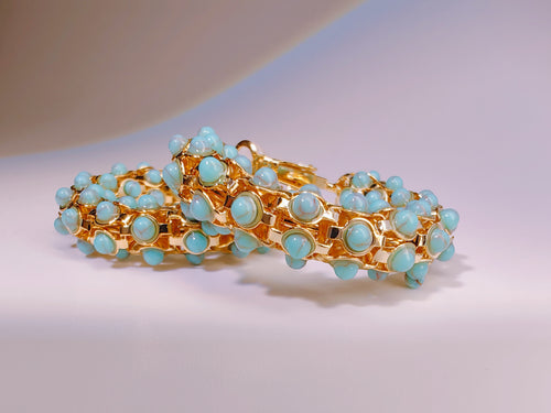 Boho Light Blue Stone Gold Hoop Earrings