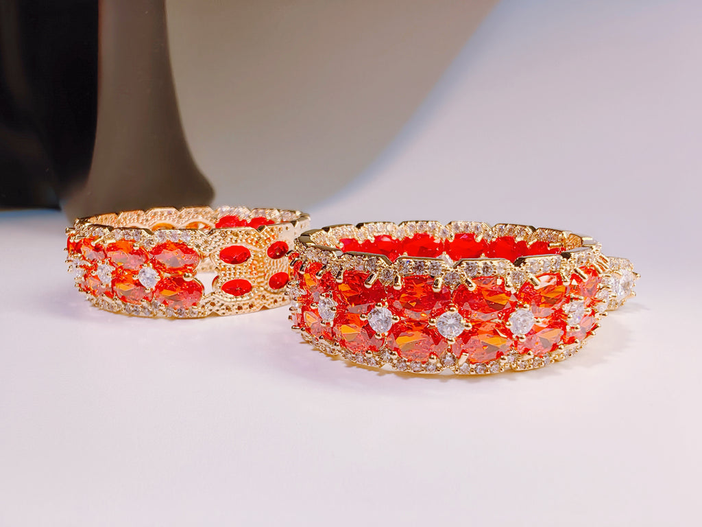 Gold-Plated Red Crystal Statement Cuff Earrings