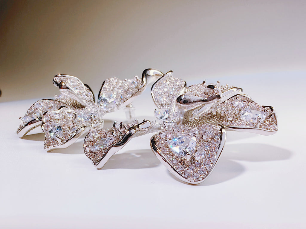 Pavé Crystal Orchid Statement Earrings