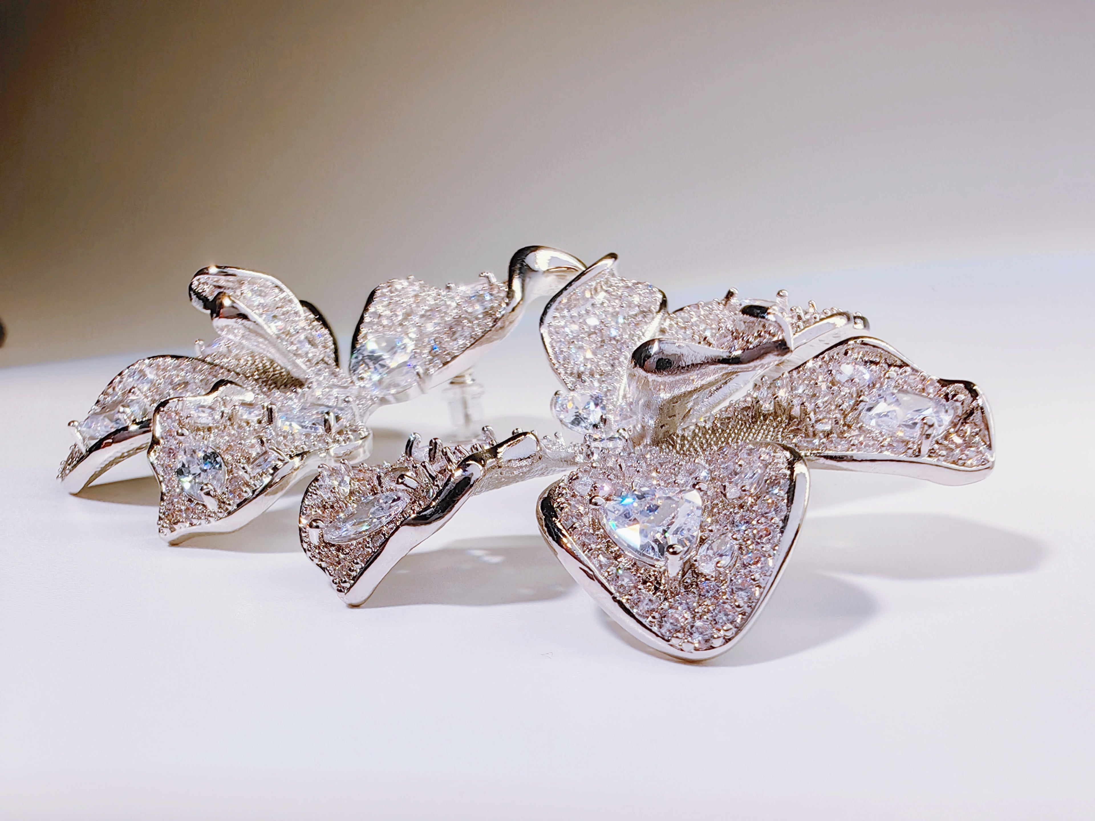 Pavé Crystal Orchid Statement Earrings