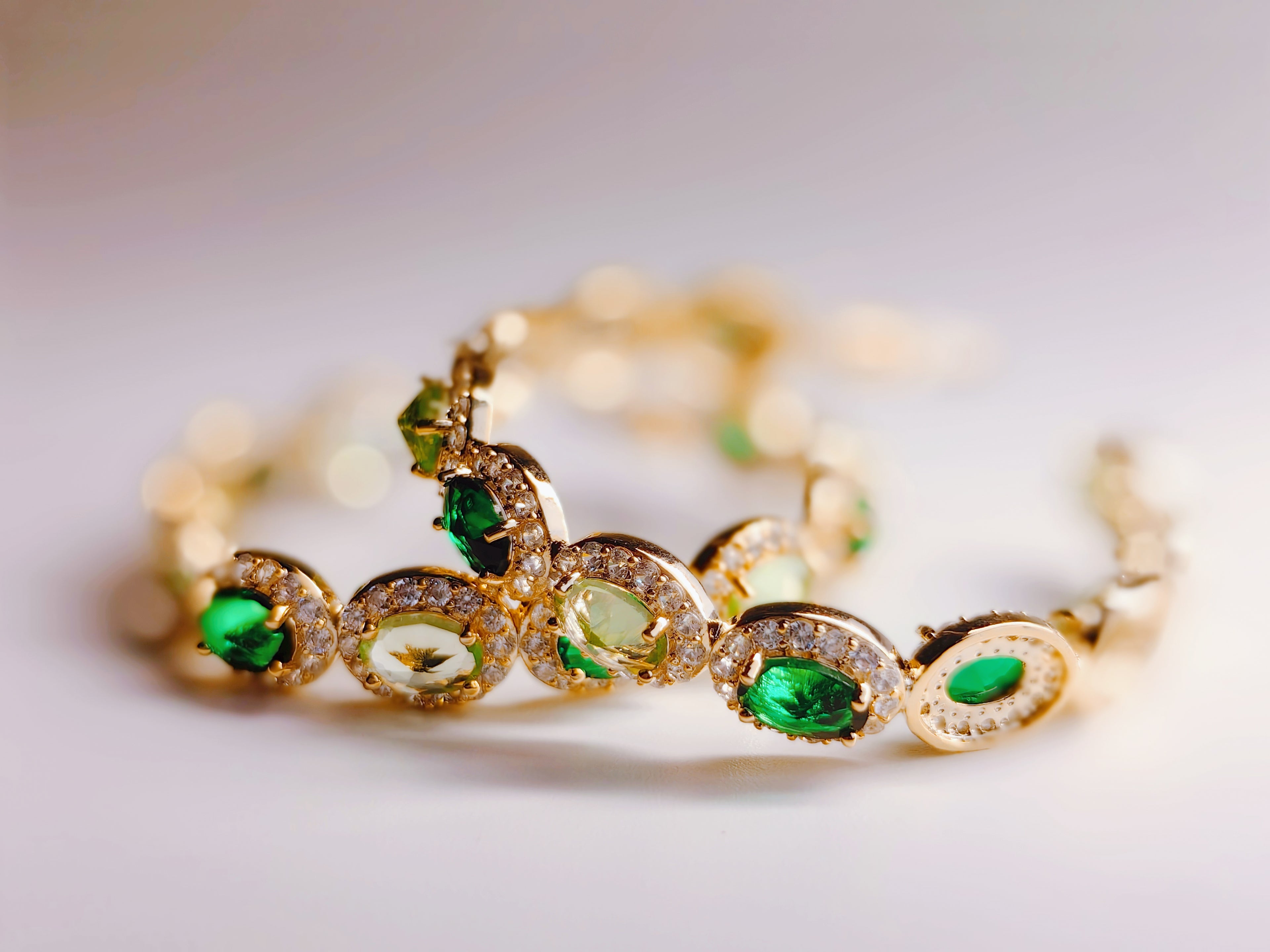 Gold-Plated Two-Tone Green Cubic Zirconia Hoop Earrings