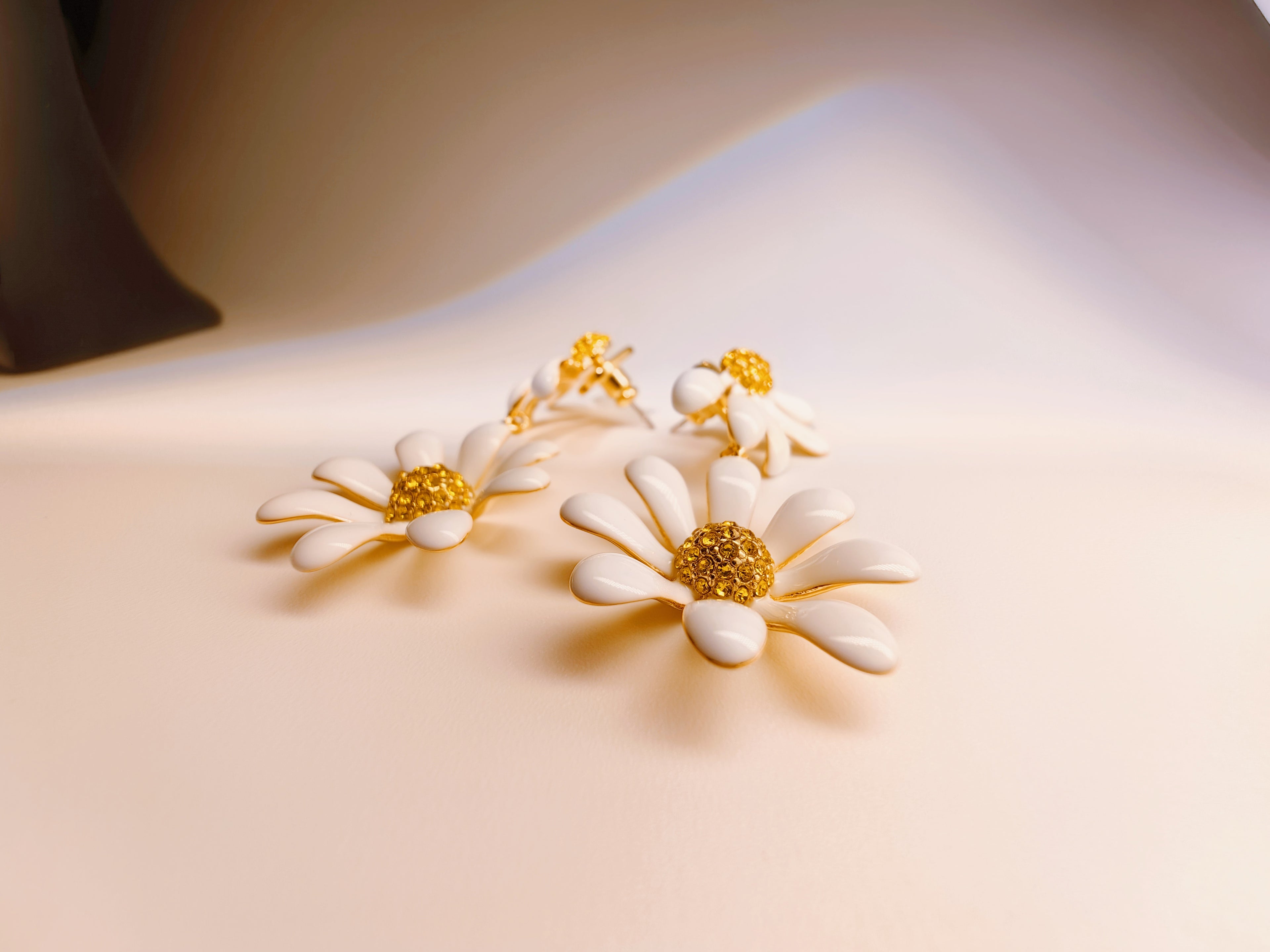 Double Daisy Enamel Drop Earrings