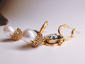 Antique Gold Skull & Pearl Drop Earrings