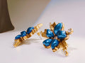 Midnight Blue Petal & Gold Statement Earrings