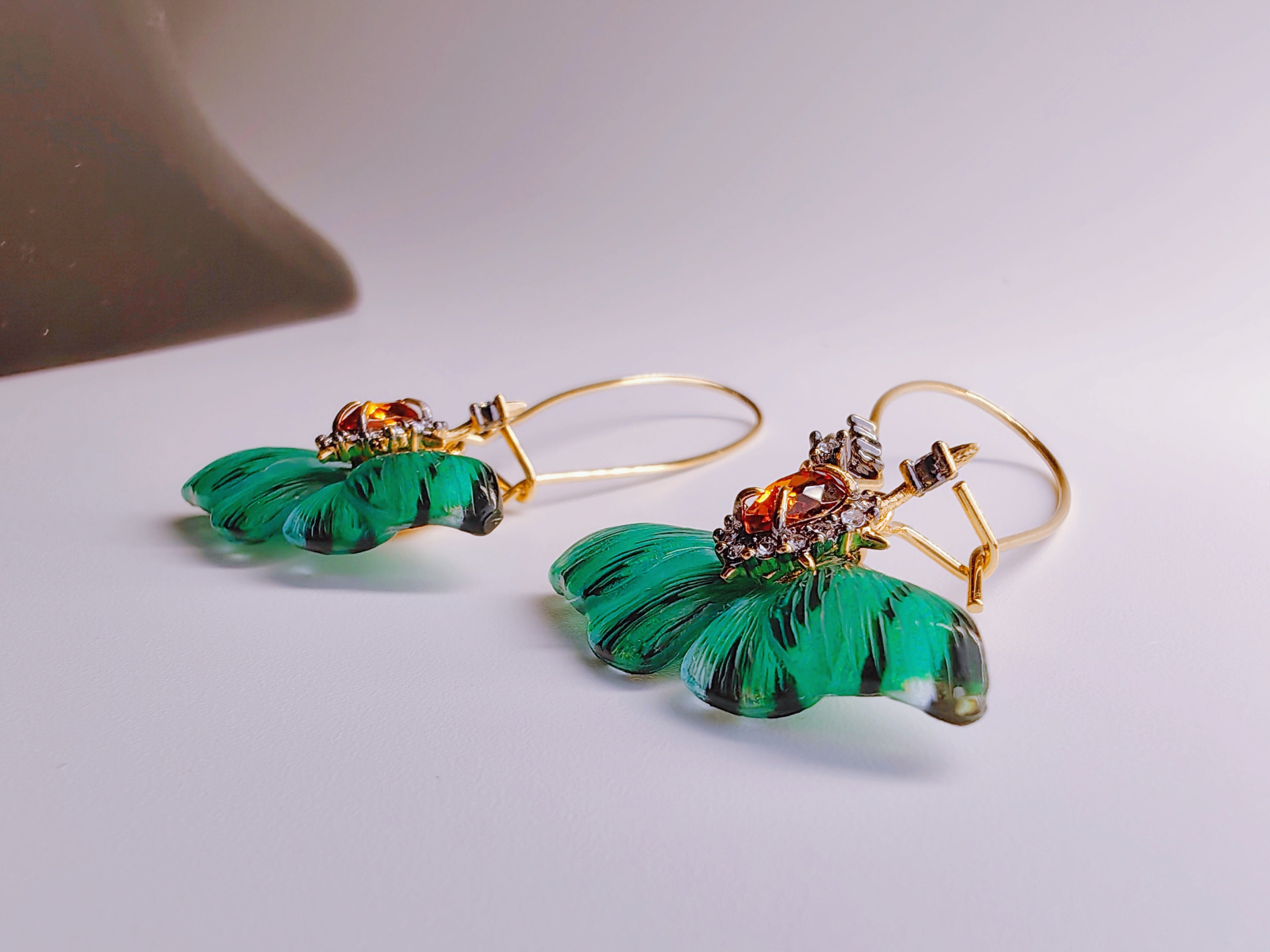 Vibrant Emerald Butterfly Enamel Earrings