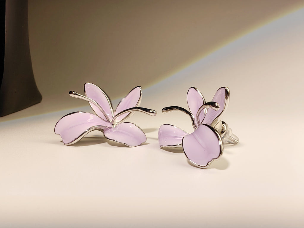 Silver-Plated Purple Magnolia Stud Earrings