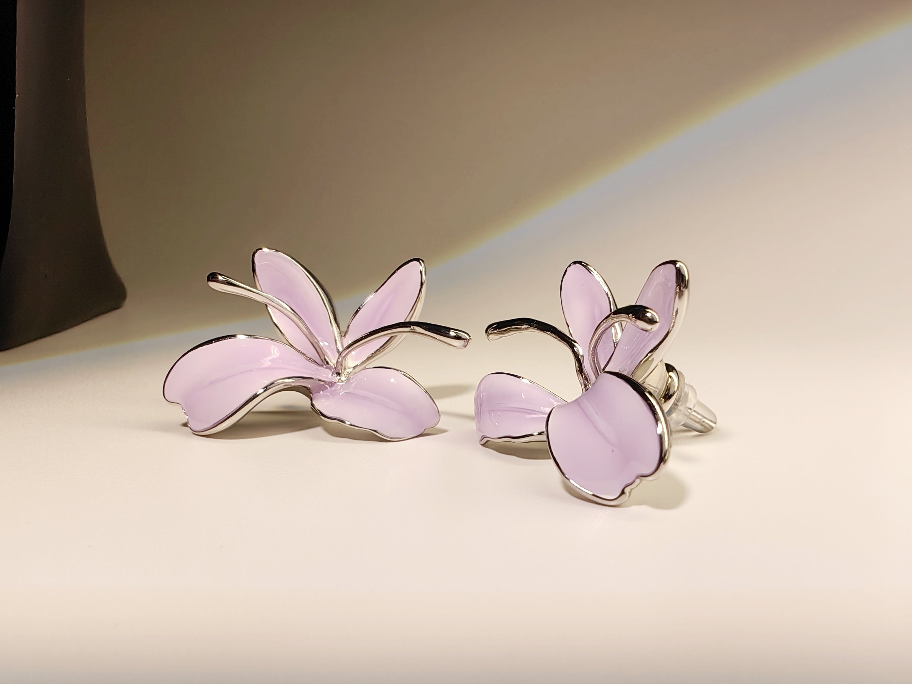 Silver-Plated Purple Magnolia Stud Earrings
