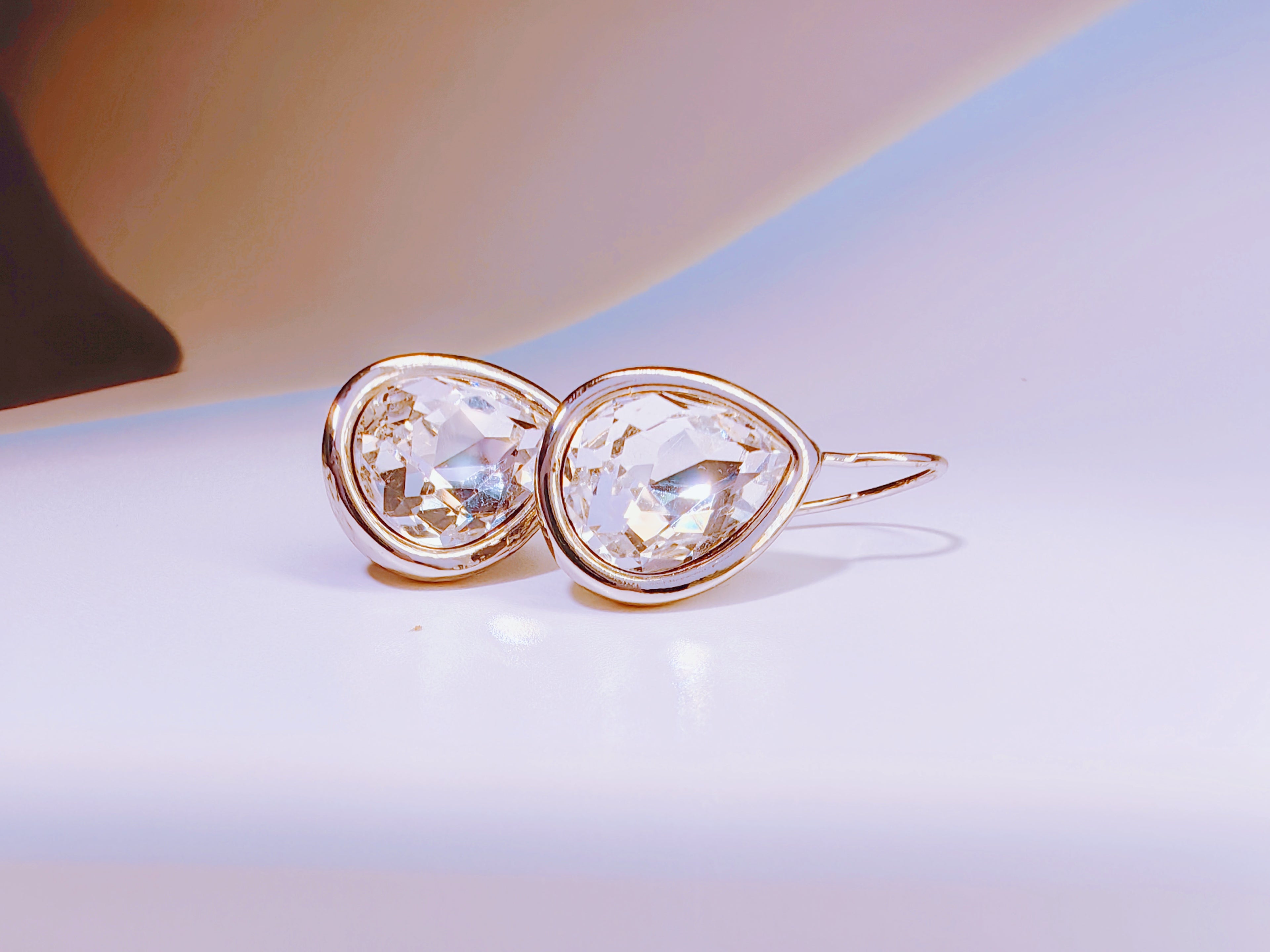 Rose Gold Bezel Set Teardrop Clear Cubic Zirconia Hook Earrings