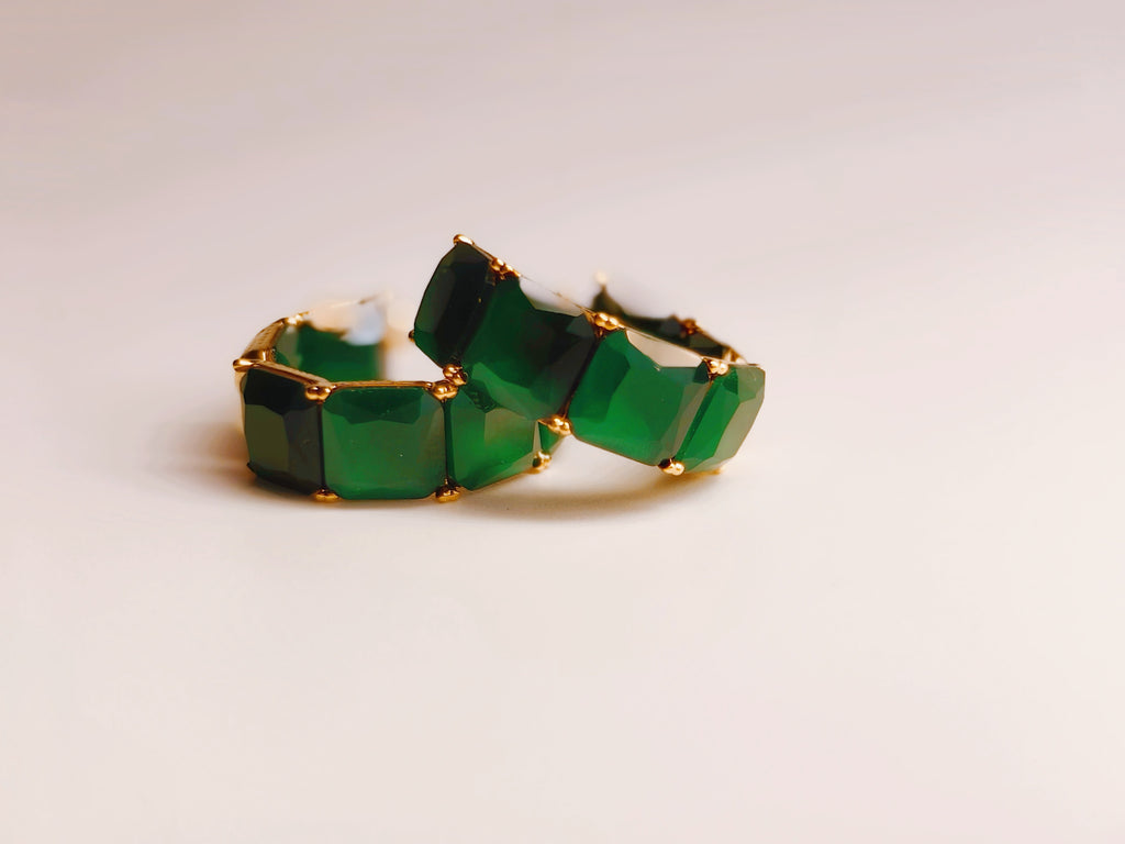 Emerald Green Cubic Zirconia Square Hoop Earrings