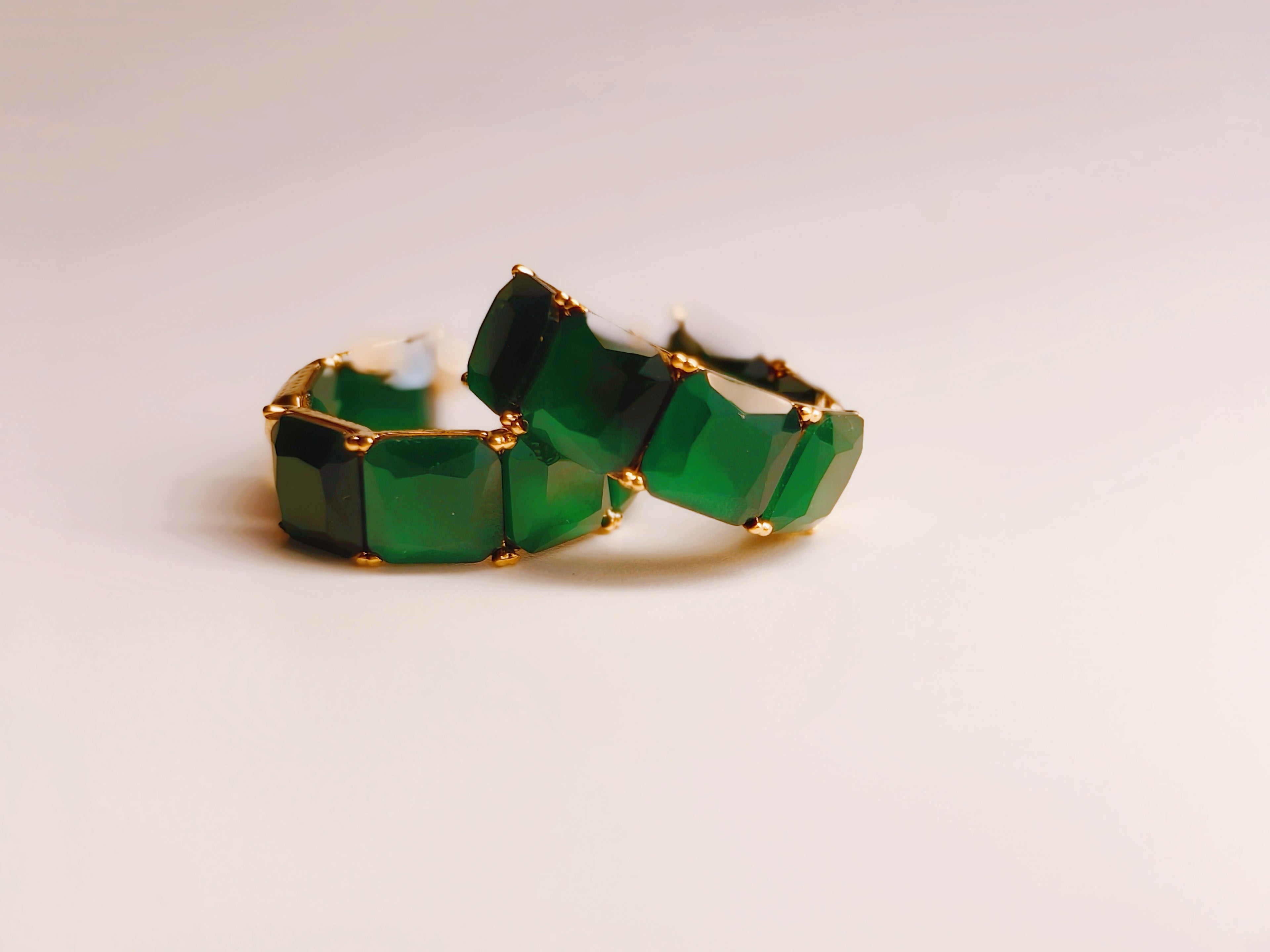 Emerald Green Cubic Zirconia Square Hoop Earrings