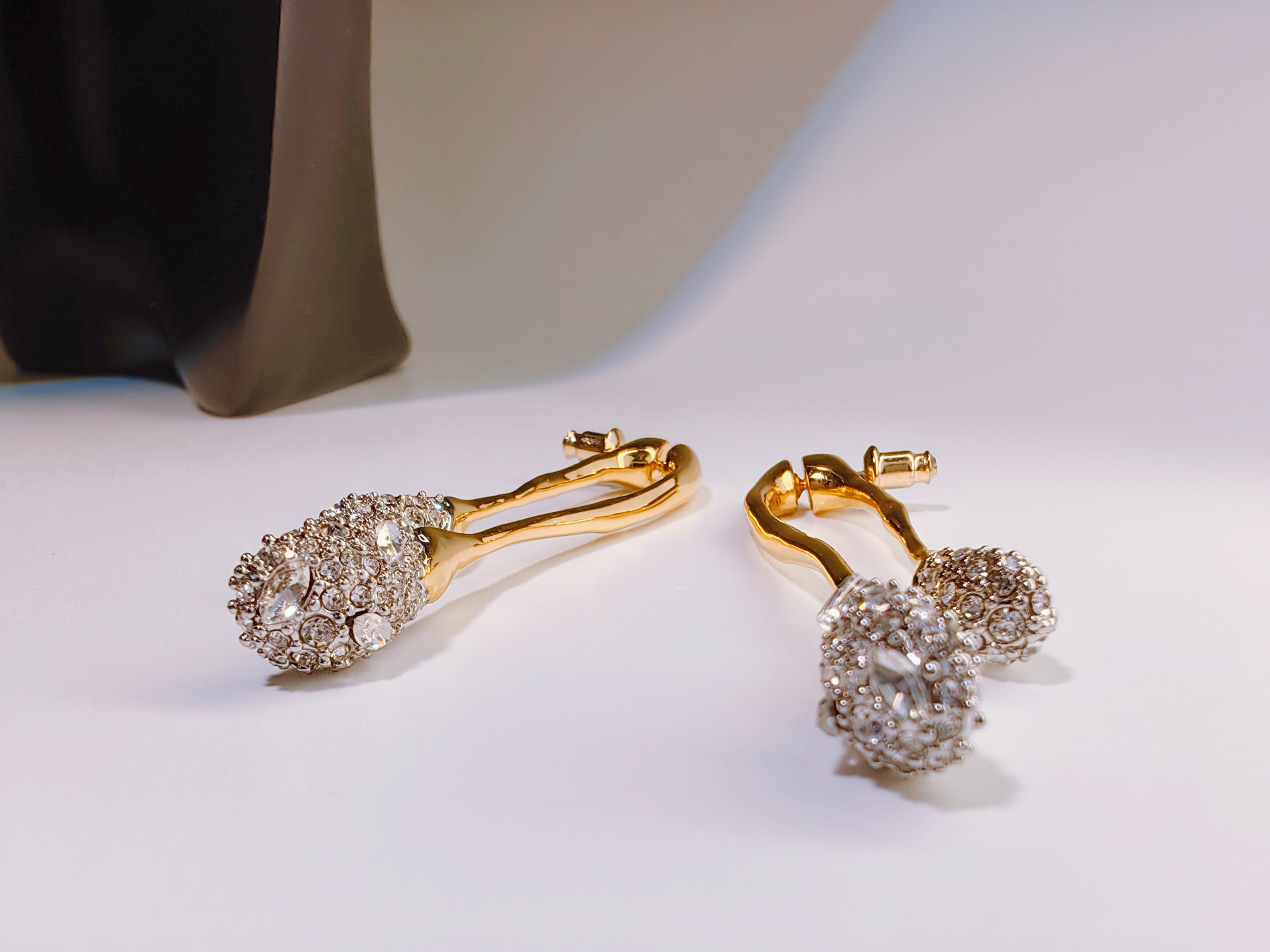 Modern Sculptural Crystal Ball Drop Earrings