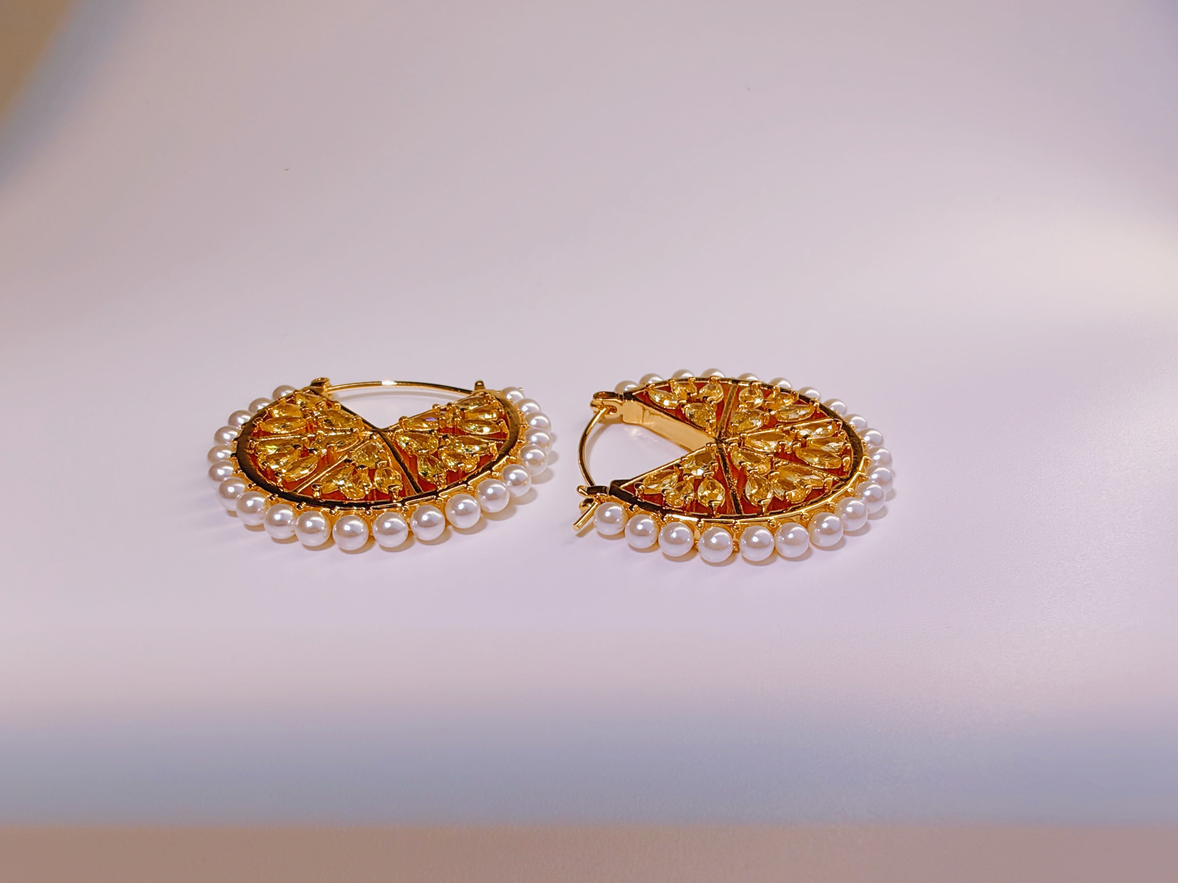 Gold-Plated Citrus Slice Statement Hoop Earrings