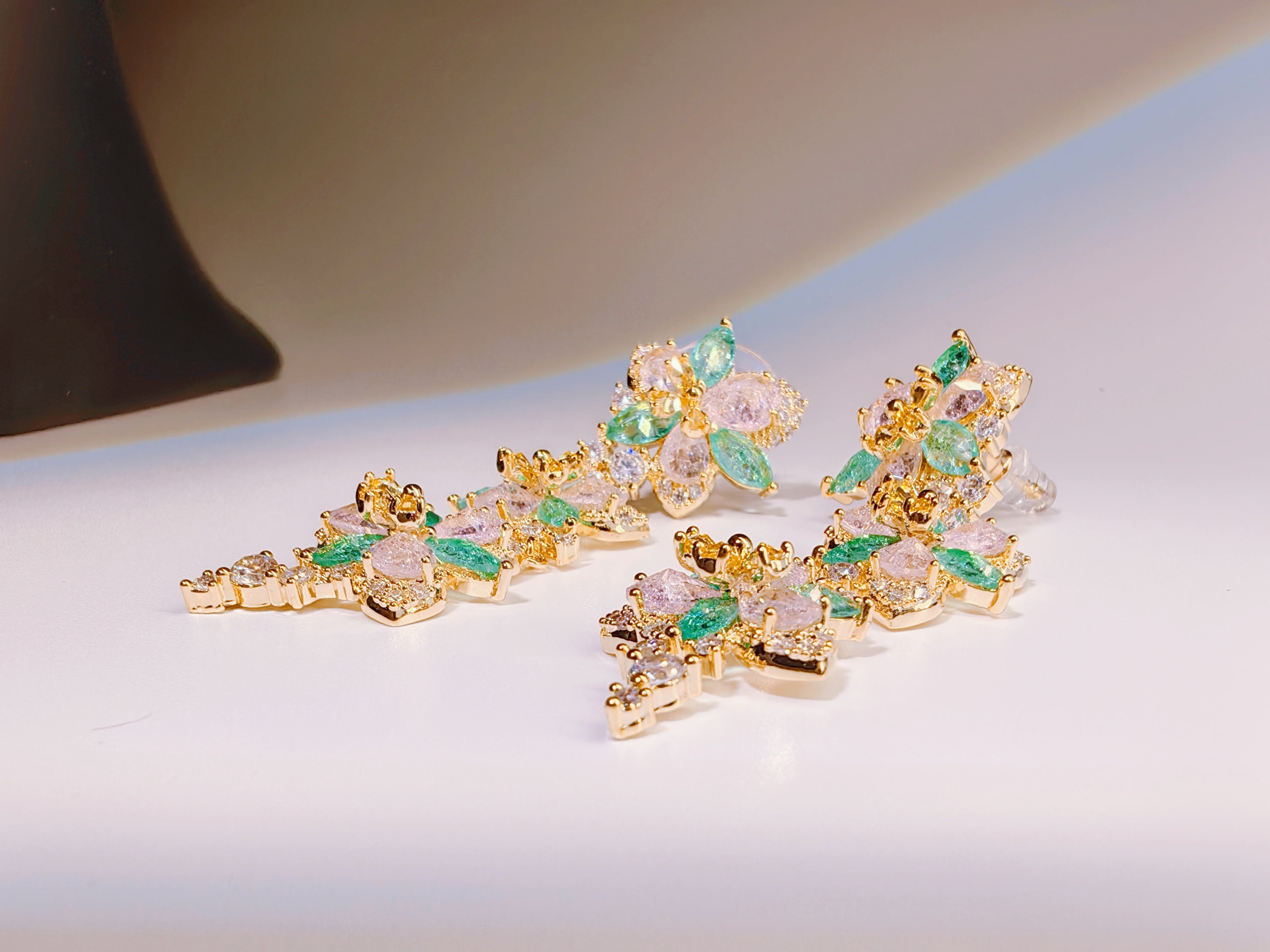 Pastel Floral Statement Earrings with Crystals