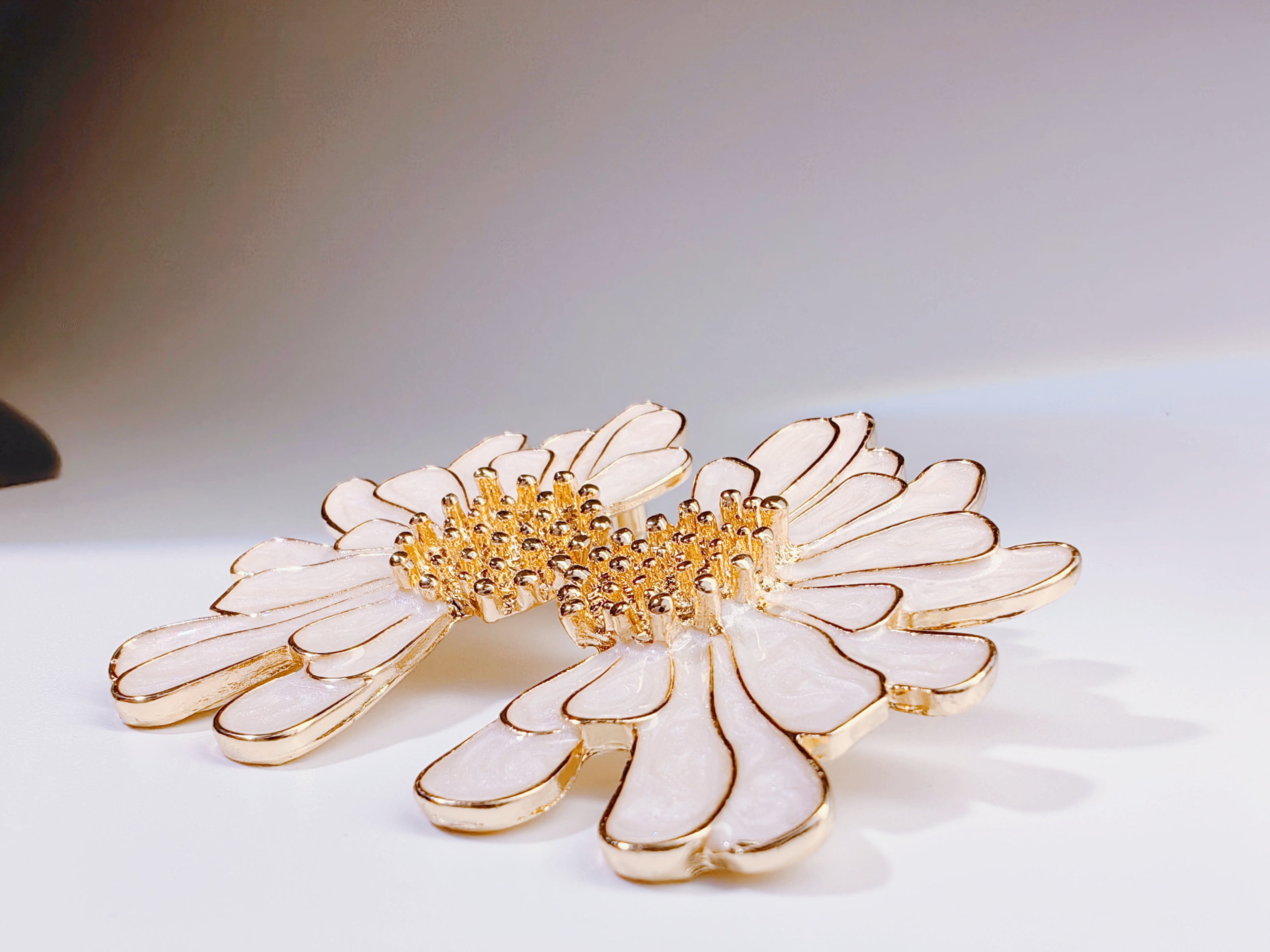 Gold-Tone White Enamel Daisy Stud Earrings