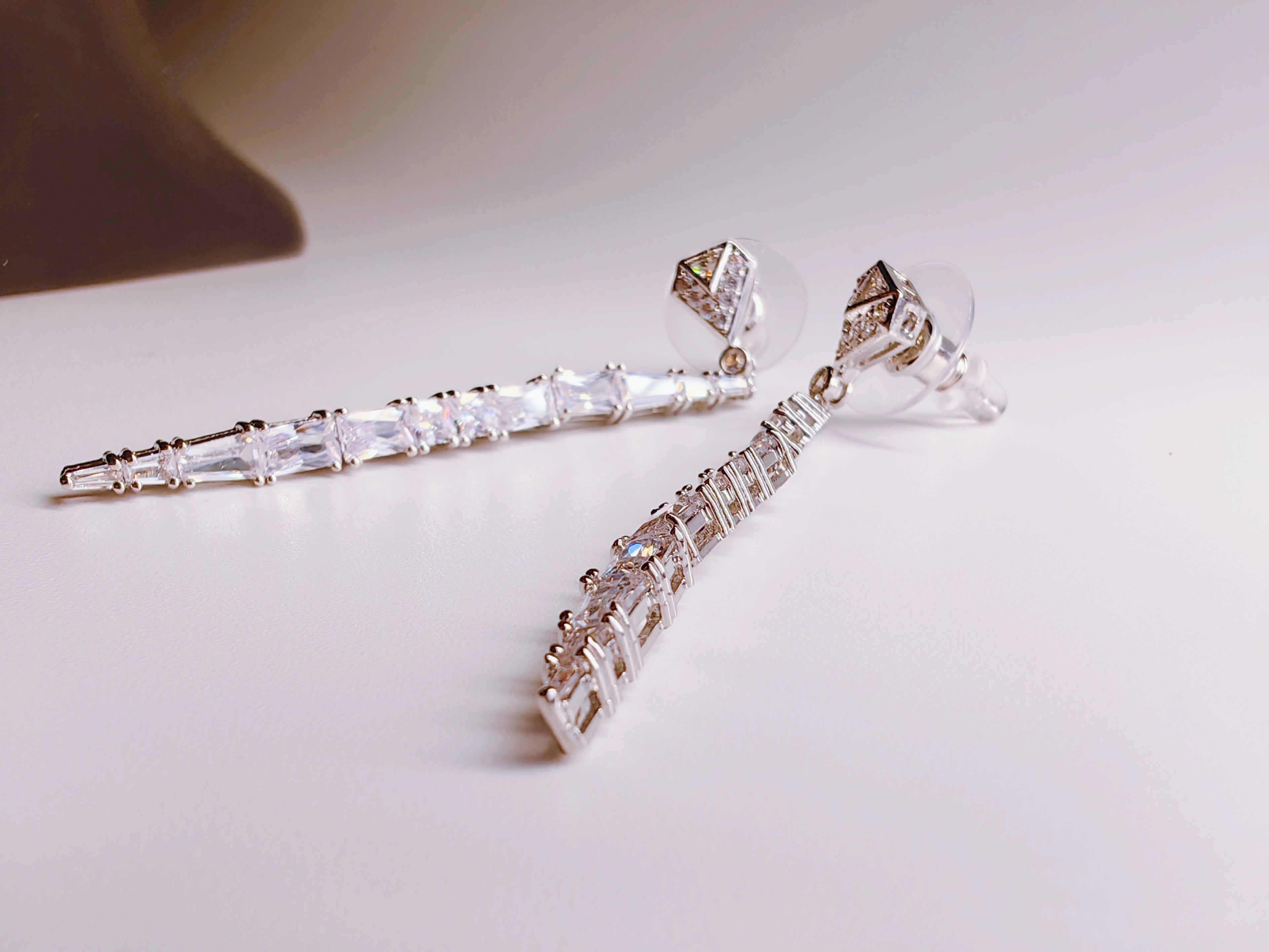 Clear Cubic Zirconia Long Bar Drop Earrings
