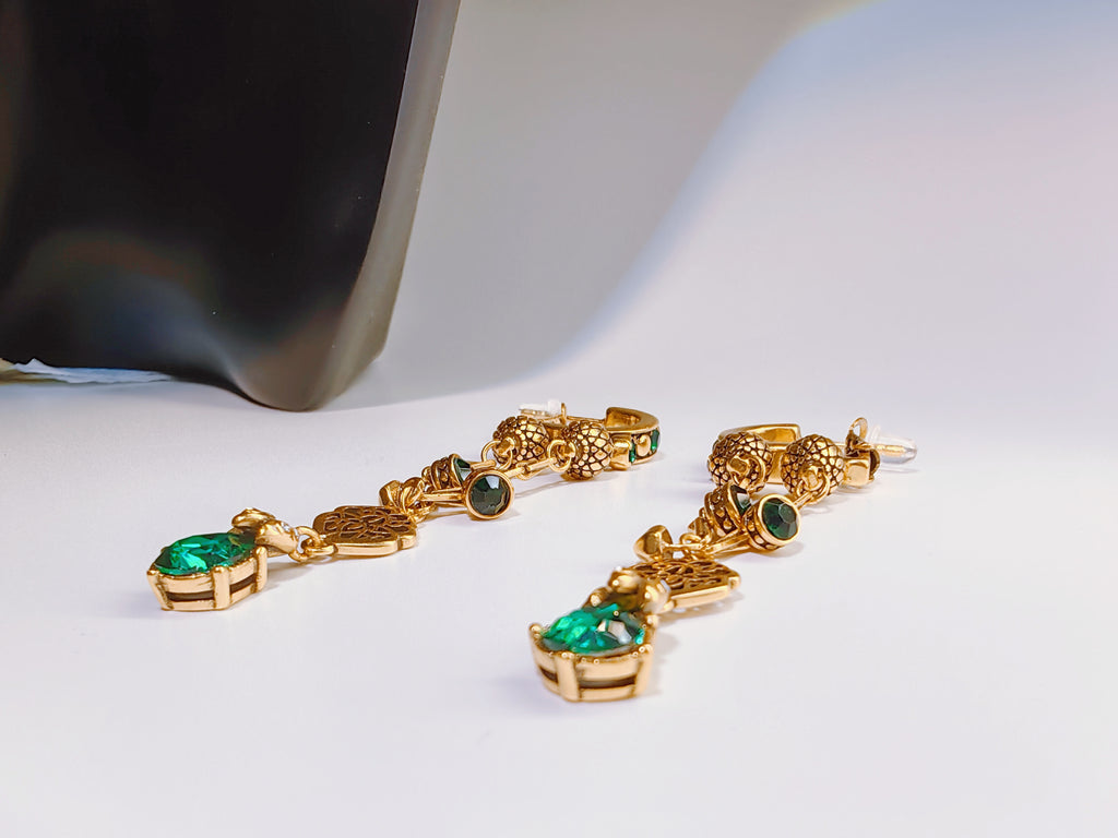 Gold-Plated Green CZ Drop Earrings
