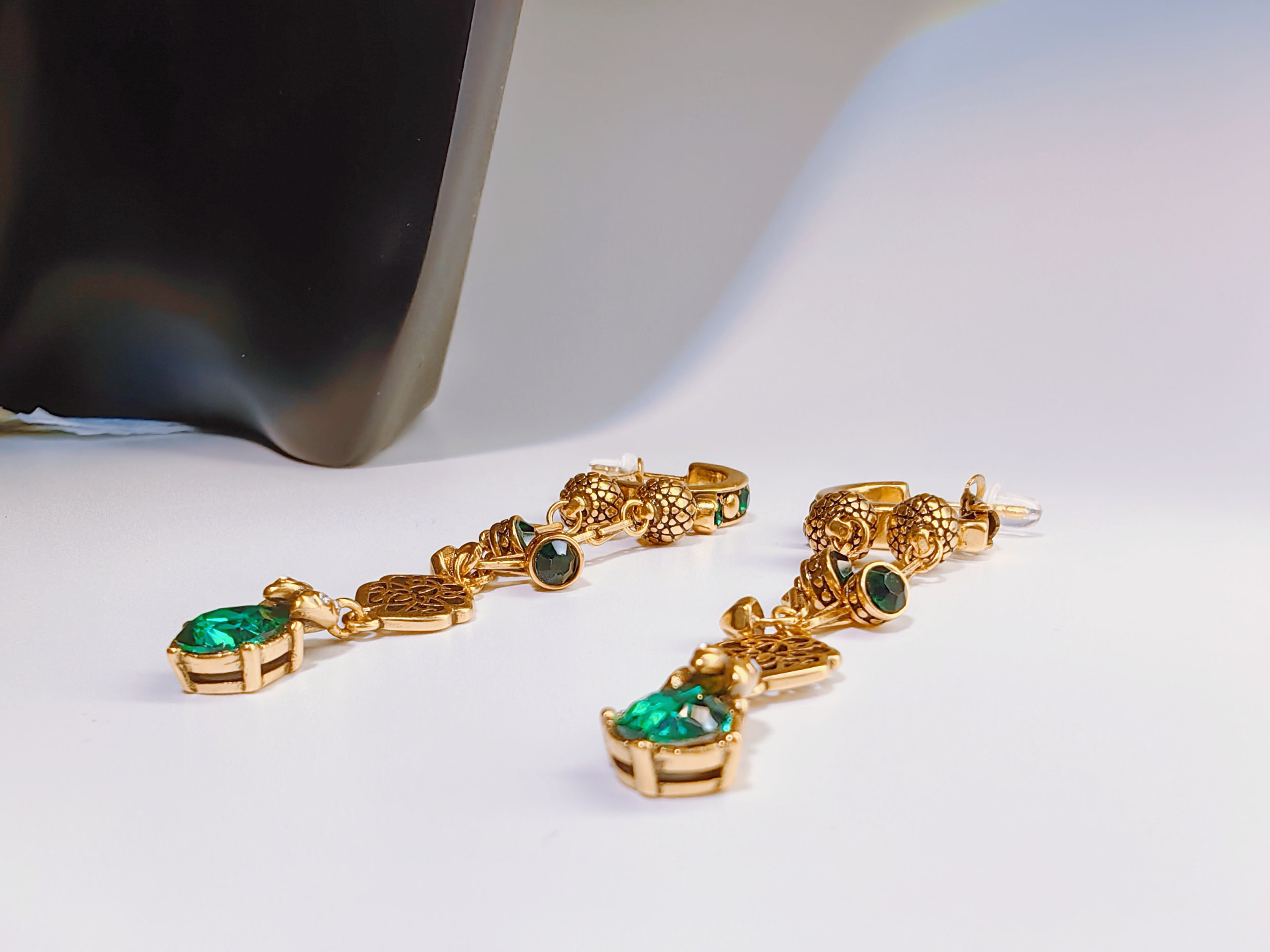 Gold-Plated Green CZ Drop Earrings