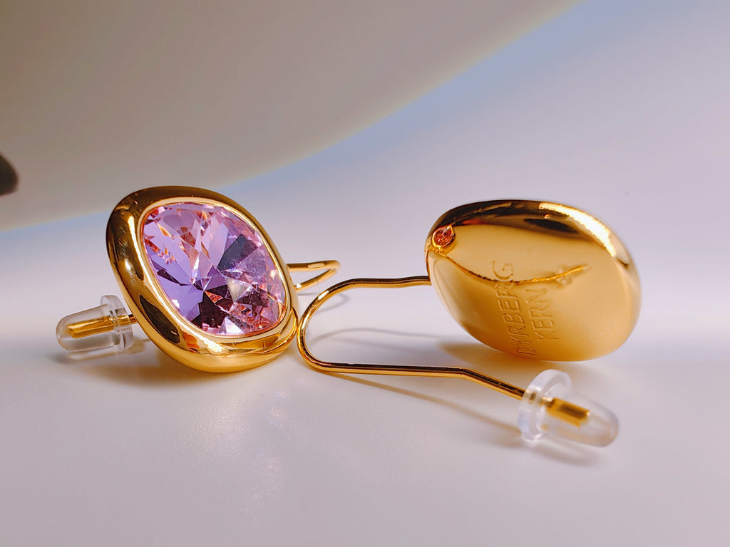 Gold Bezel Set Lavender Pink Crystal Stud Earrings