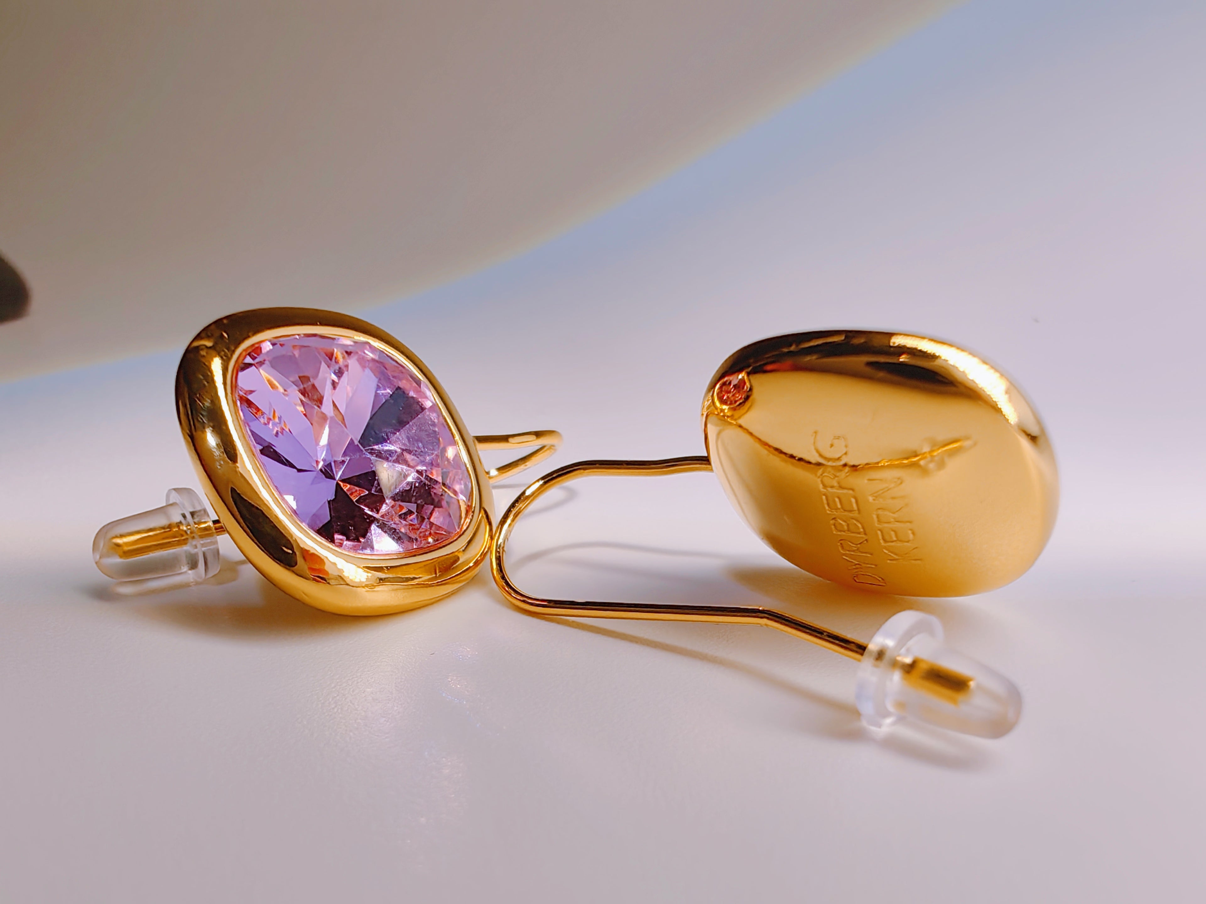 Gold Bezel Set Lavender Pink Crystal Stud Earrings