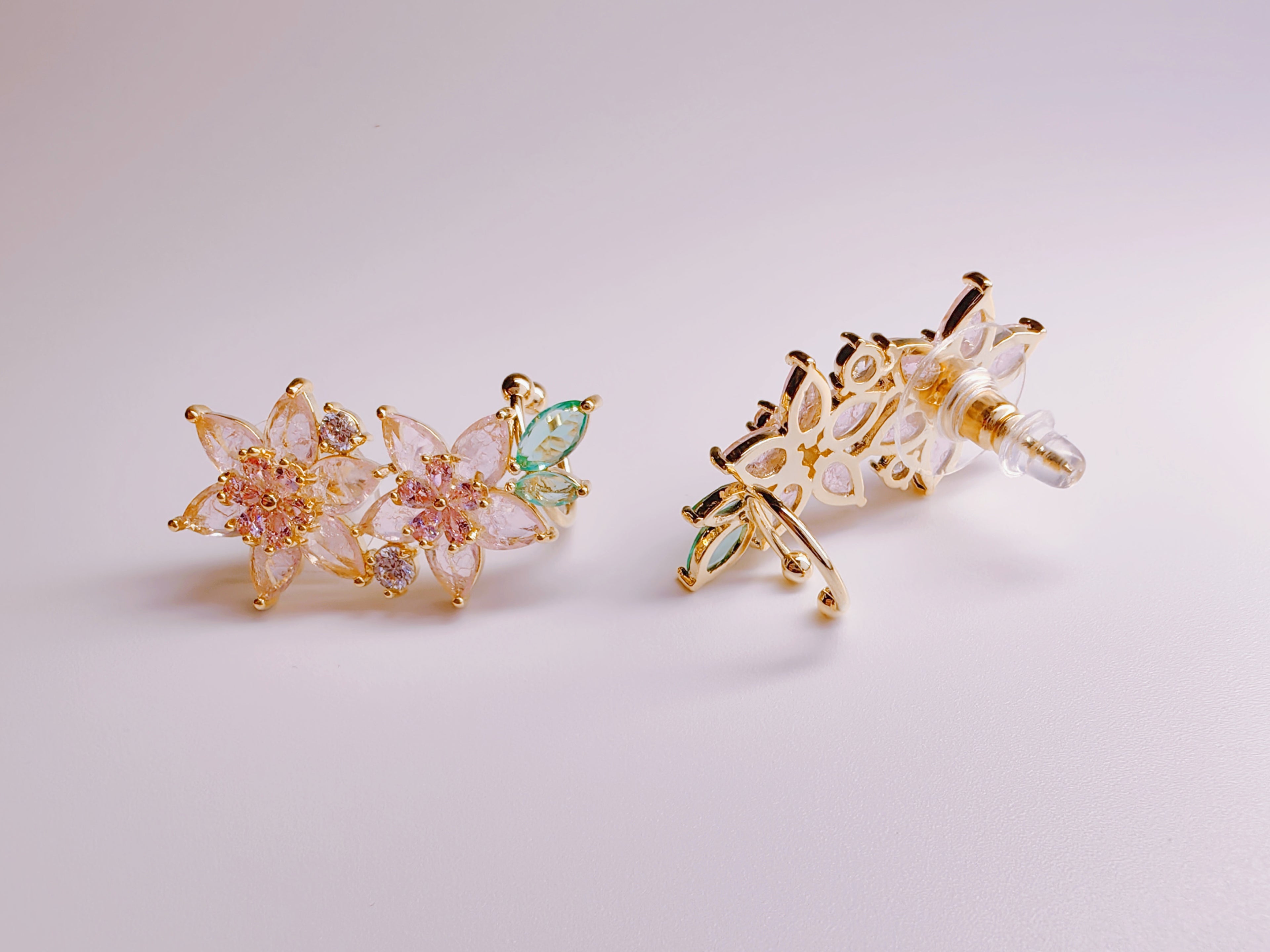 Pink Twin Flower CZ Stud Earrings